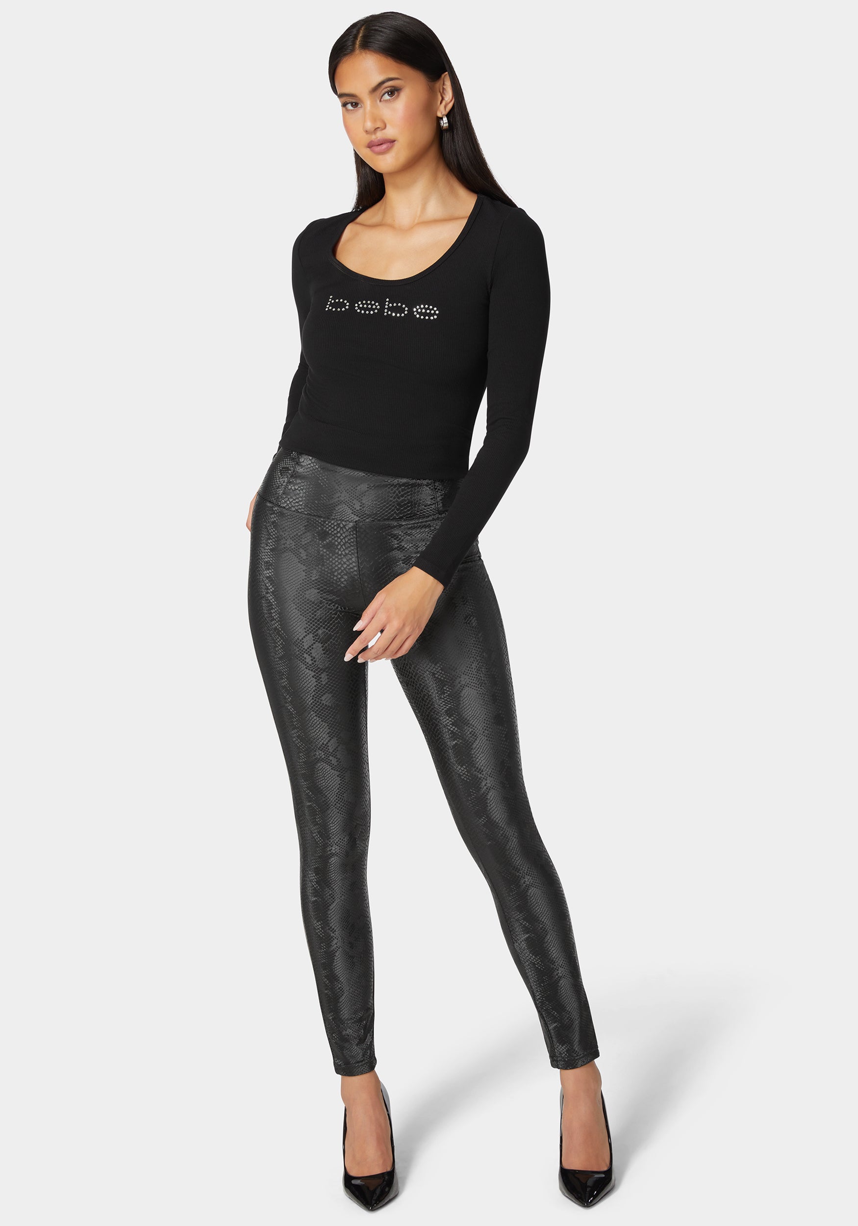 High Waist Embossed Vegan Leather Legging