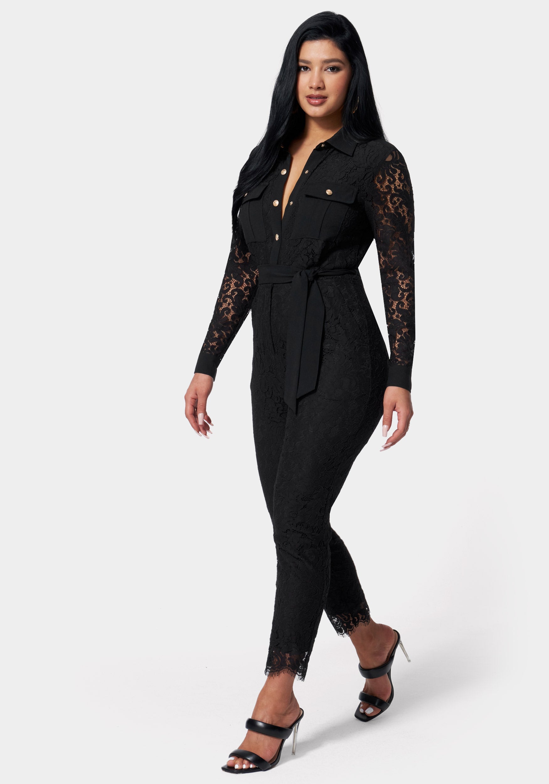 Lace Combo Belted Jumpsuit