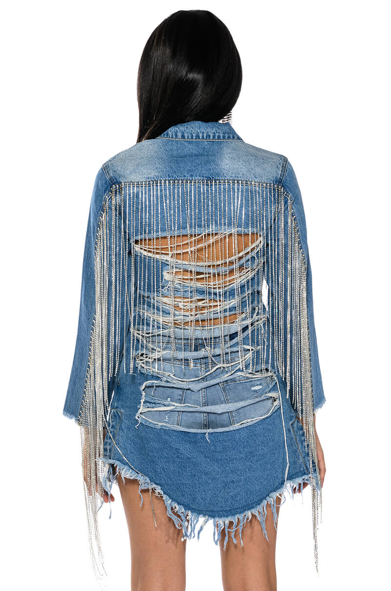 DOLLYS SIS RHINESTONE LONG DENIM JACKET