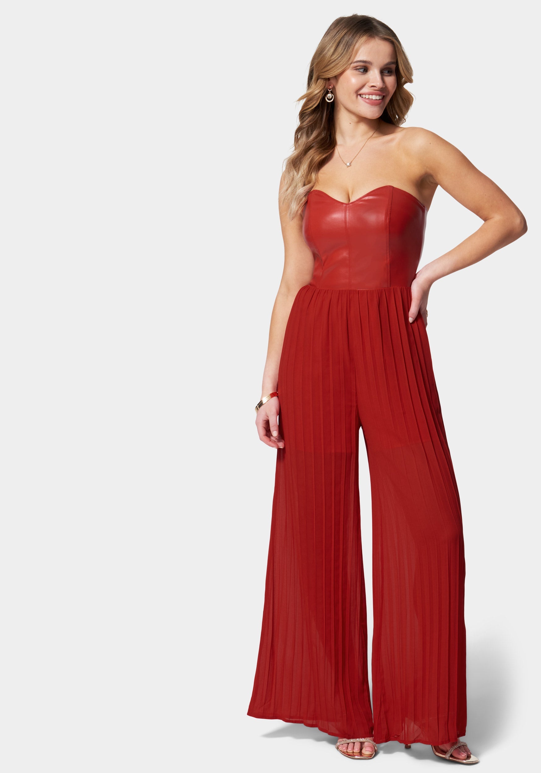 Bustier Pleated Wide Leg Jumpsuit