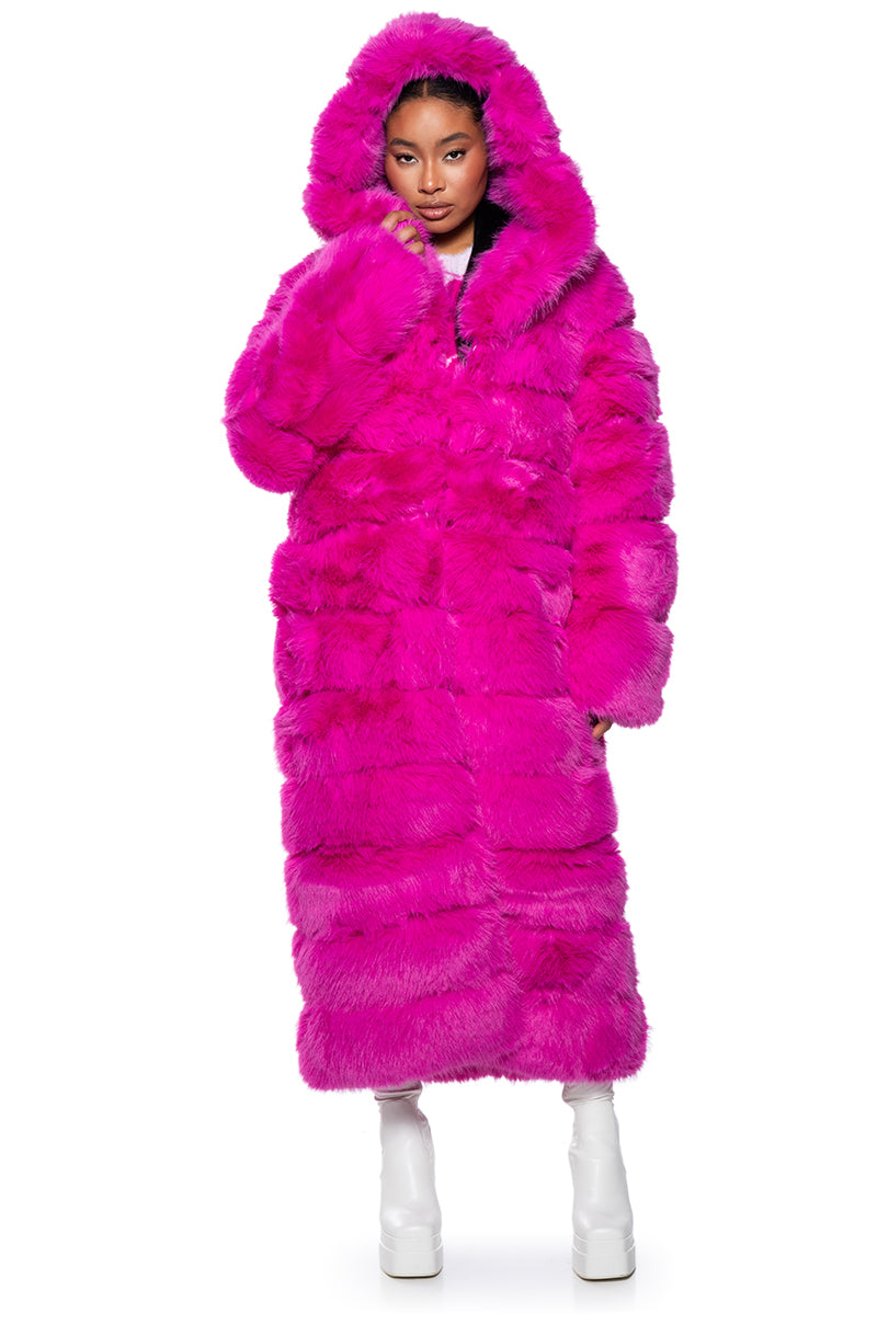 AZALEA WANG FAUX FUR PANEL HOODED TRENCH