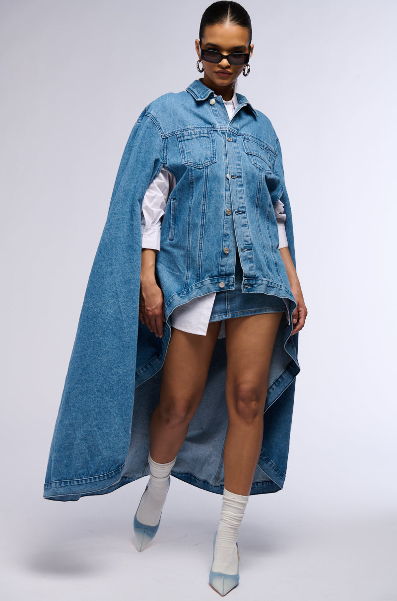 DON'T TALK LOUD MAXI DENIM PONCHO