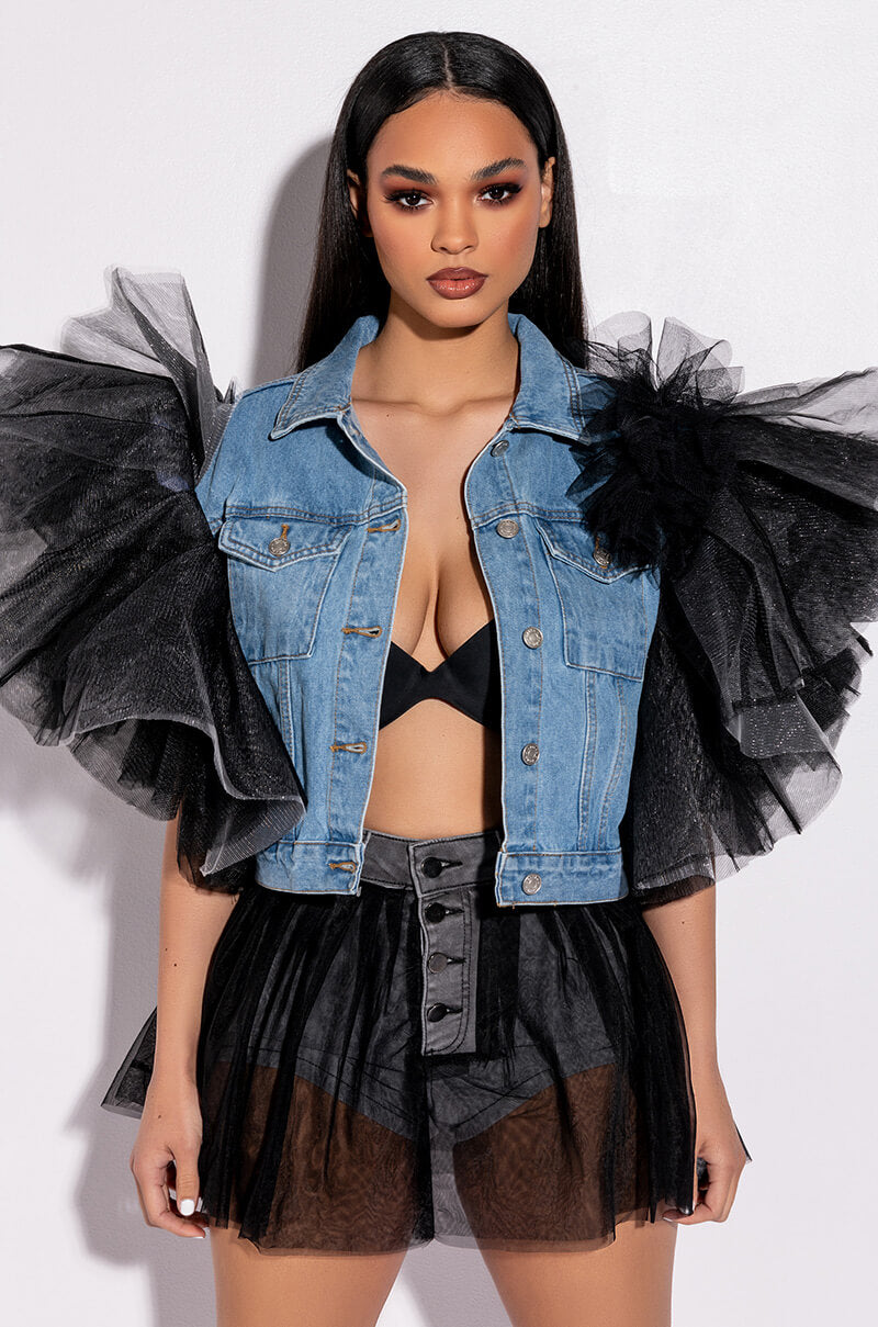 BEBE RX TULLE SHOULDER VEST