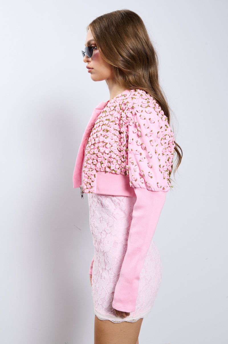 BABYCAKES FLORAL APPLIQUE BOMBER