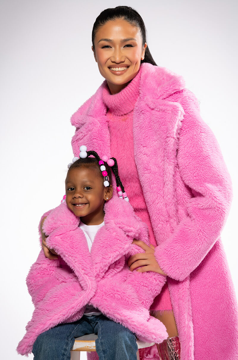 MAX LUXE PINK TEDDY KIDS COAT