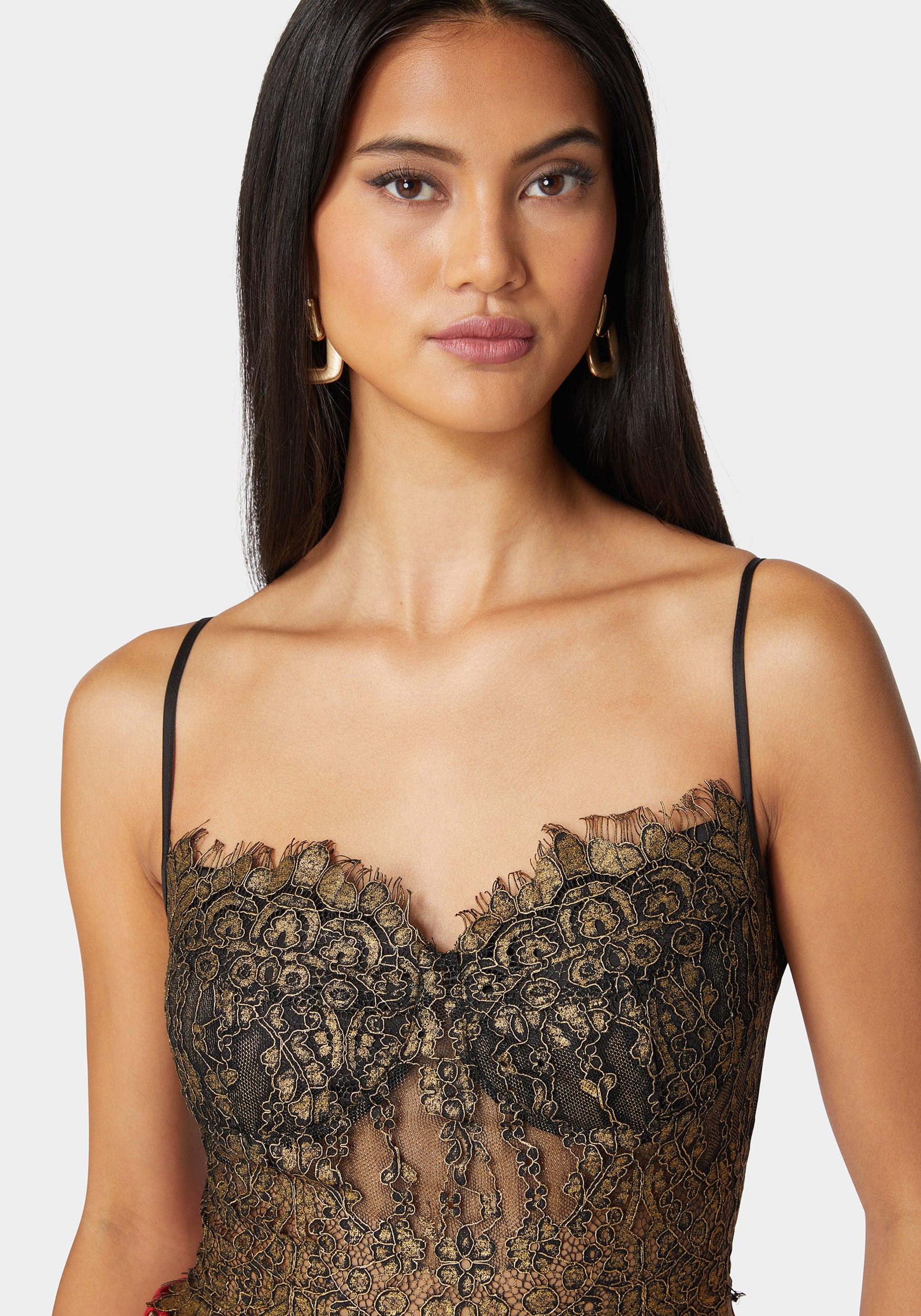 Metallic Foiled Scallop Edge Lace Corset