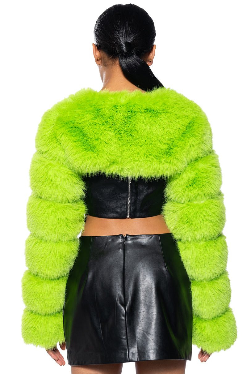 LADIES NIGHT ULTRA CROP FAUX FUR JACKET