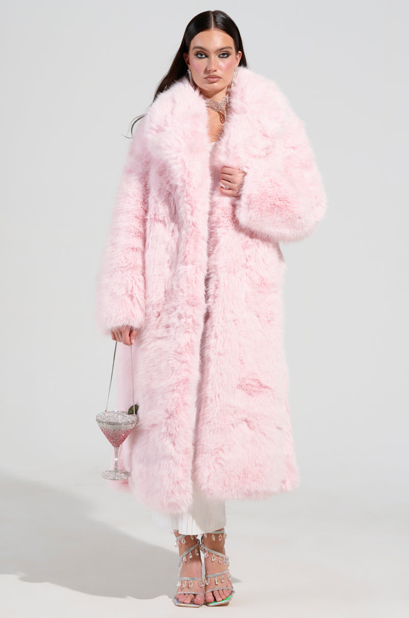 BEAR HUG LUXE FAUX FUR TRENCH COAT IN PINK