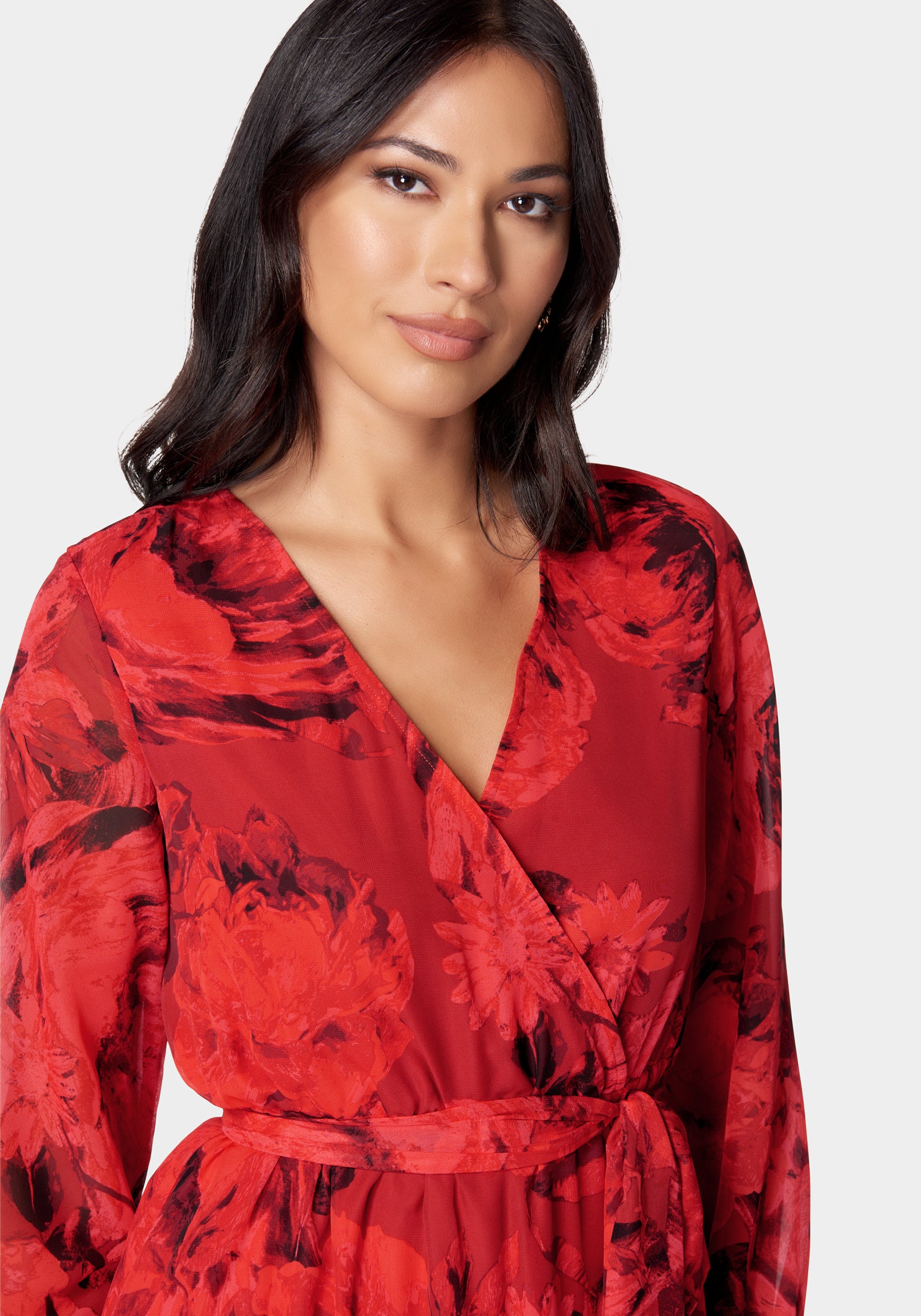 Printed Wrap Midi Dress