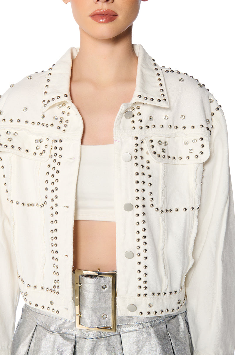 RUN IT BACK STUDDED DENIM JACKET