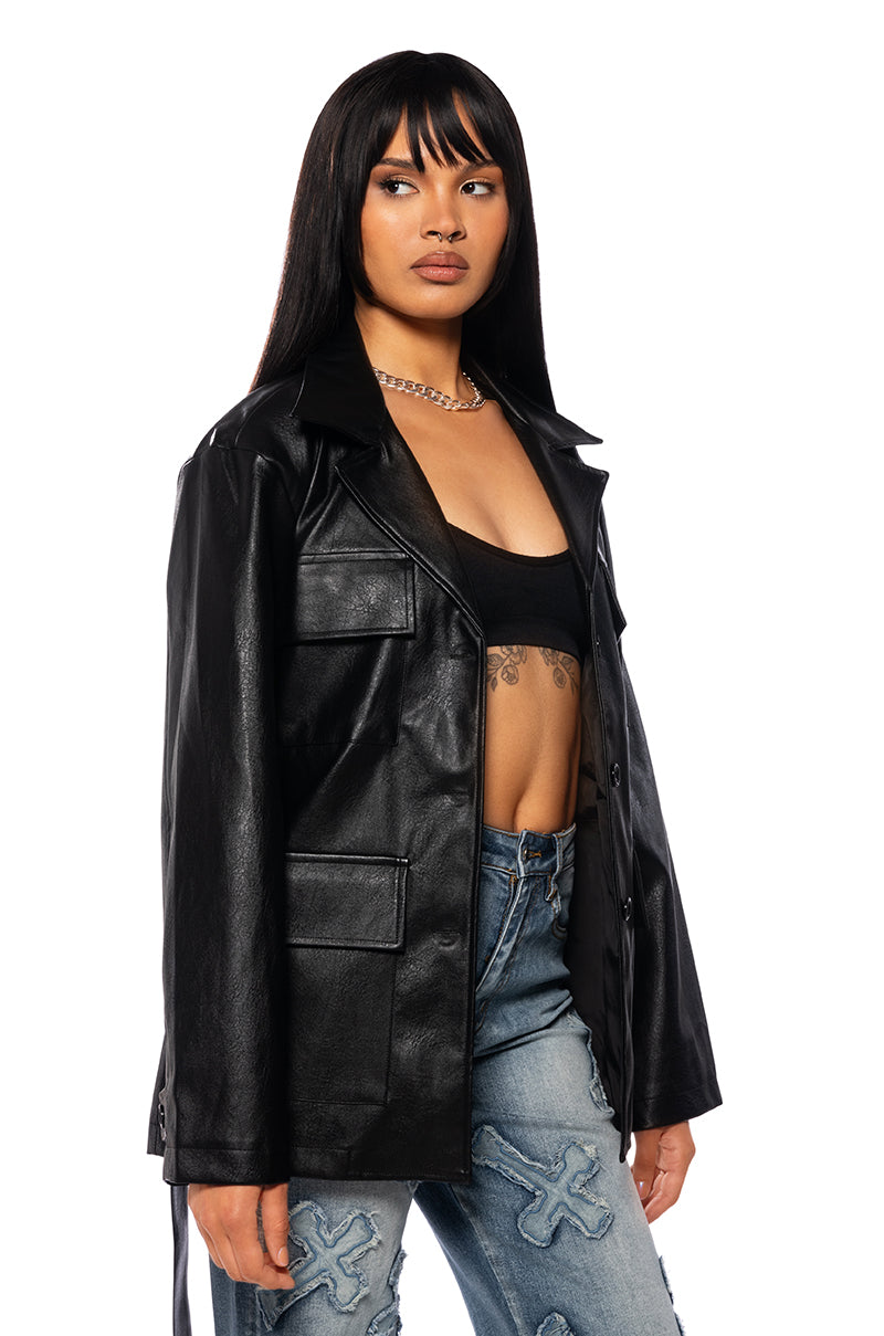 TIE FRONT MOTO JACKET IN BLACK