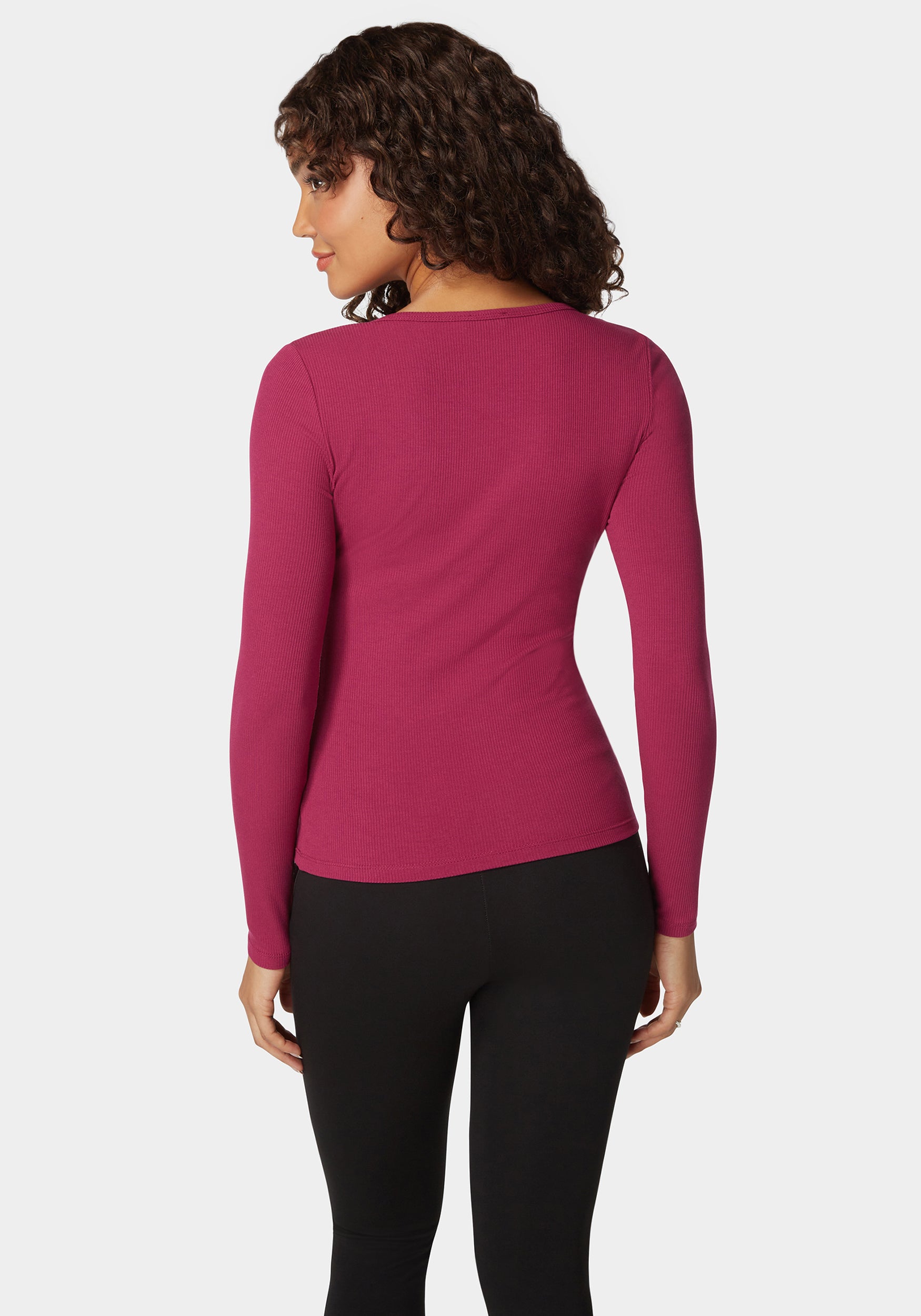 Long Sleeve Scoop Neck Bebe Logo Rib Top