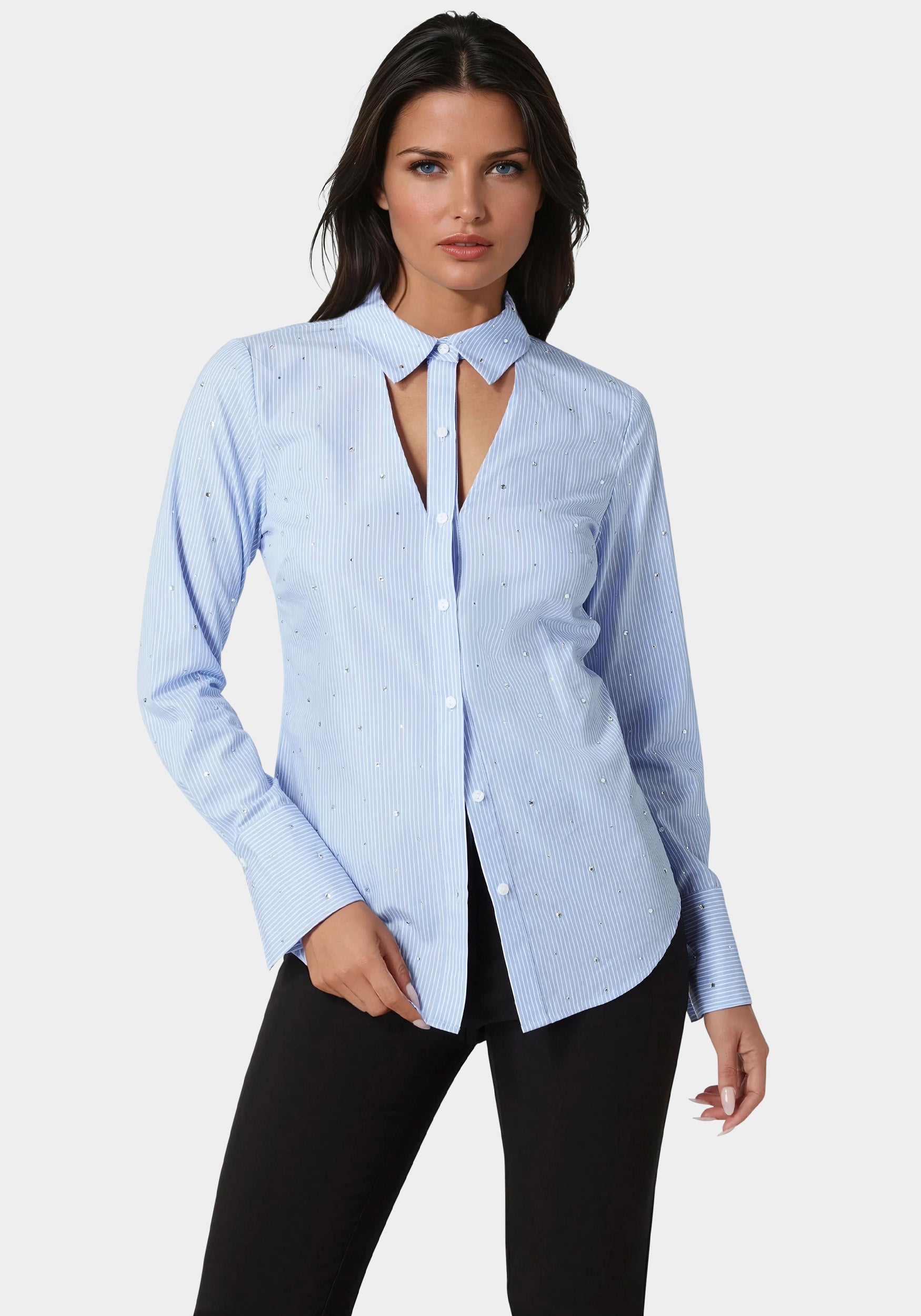 Cut out Rhinestone Poplin Blouse