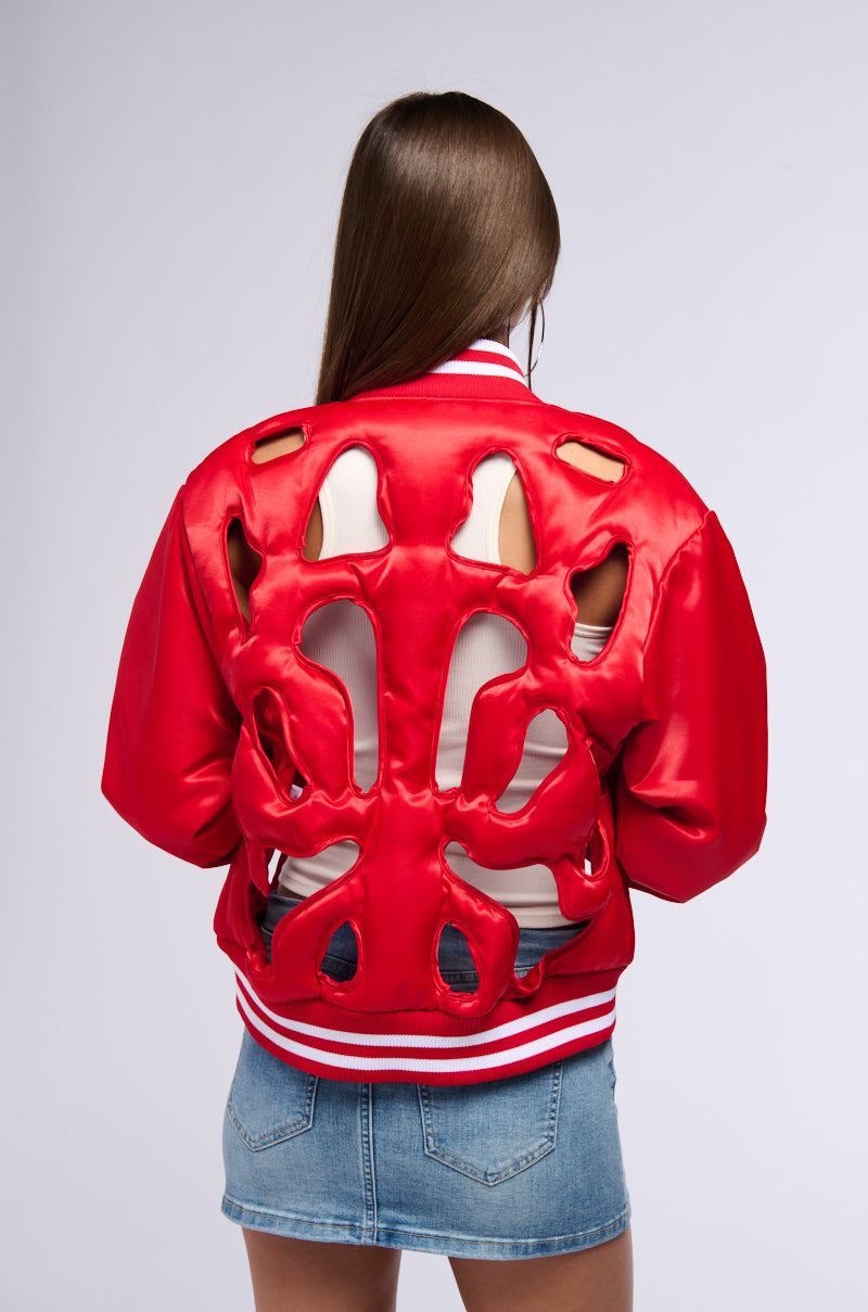 LOOK MY WAY CUT OUT SATIN BOMBER