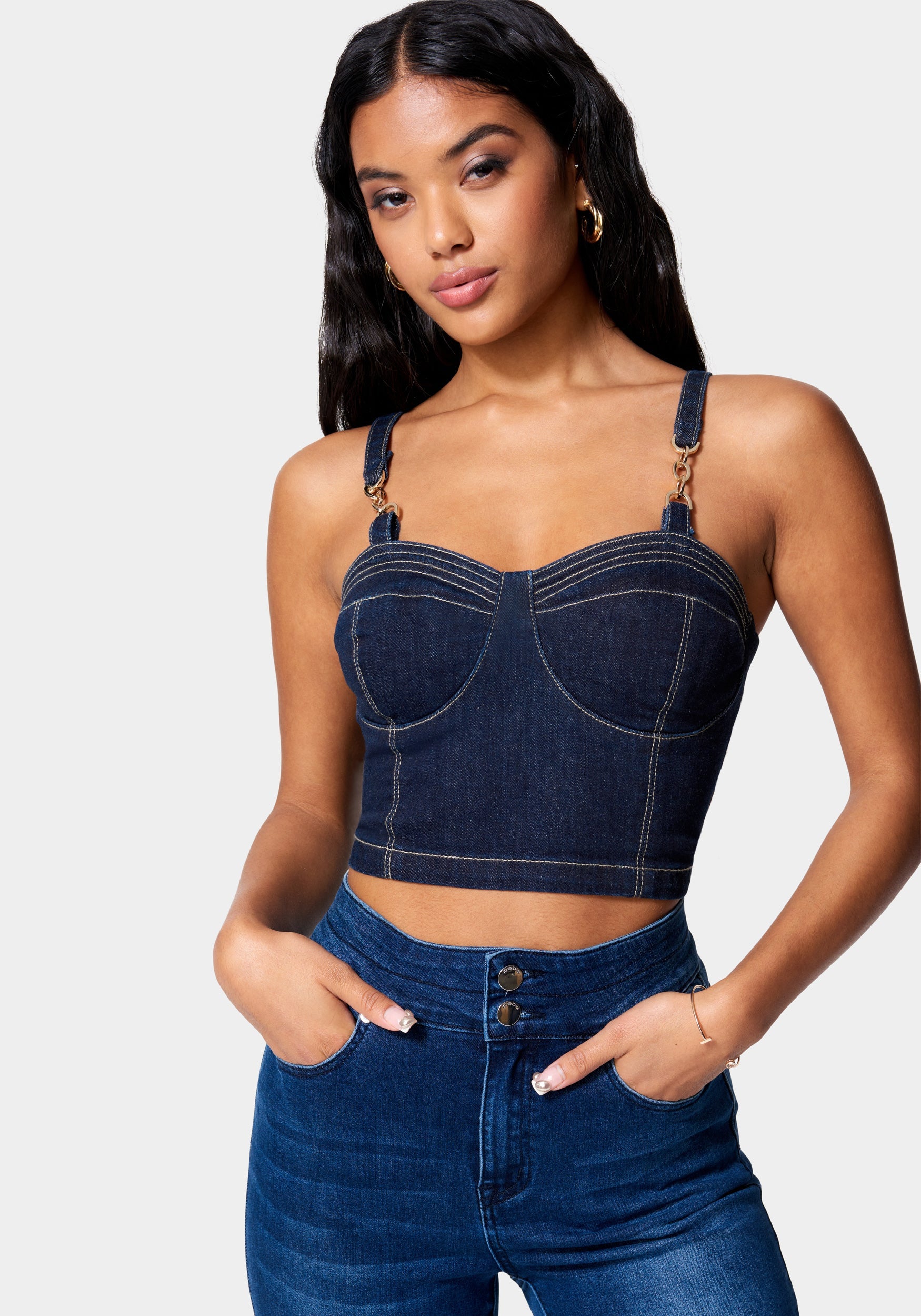 Buckle Strap Denim Bustier