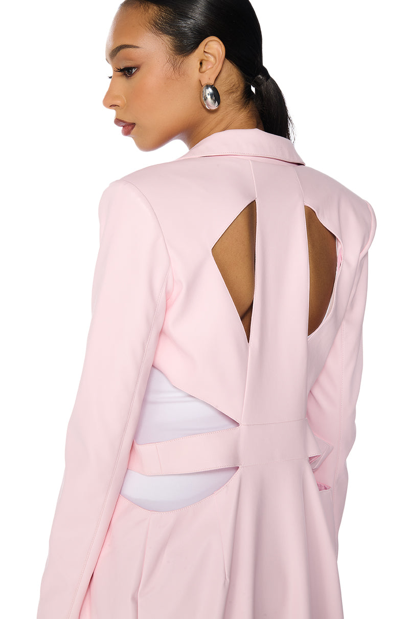 MORE LIFE PINK CUT OUT FAUX LEATHER TRENCH