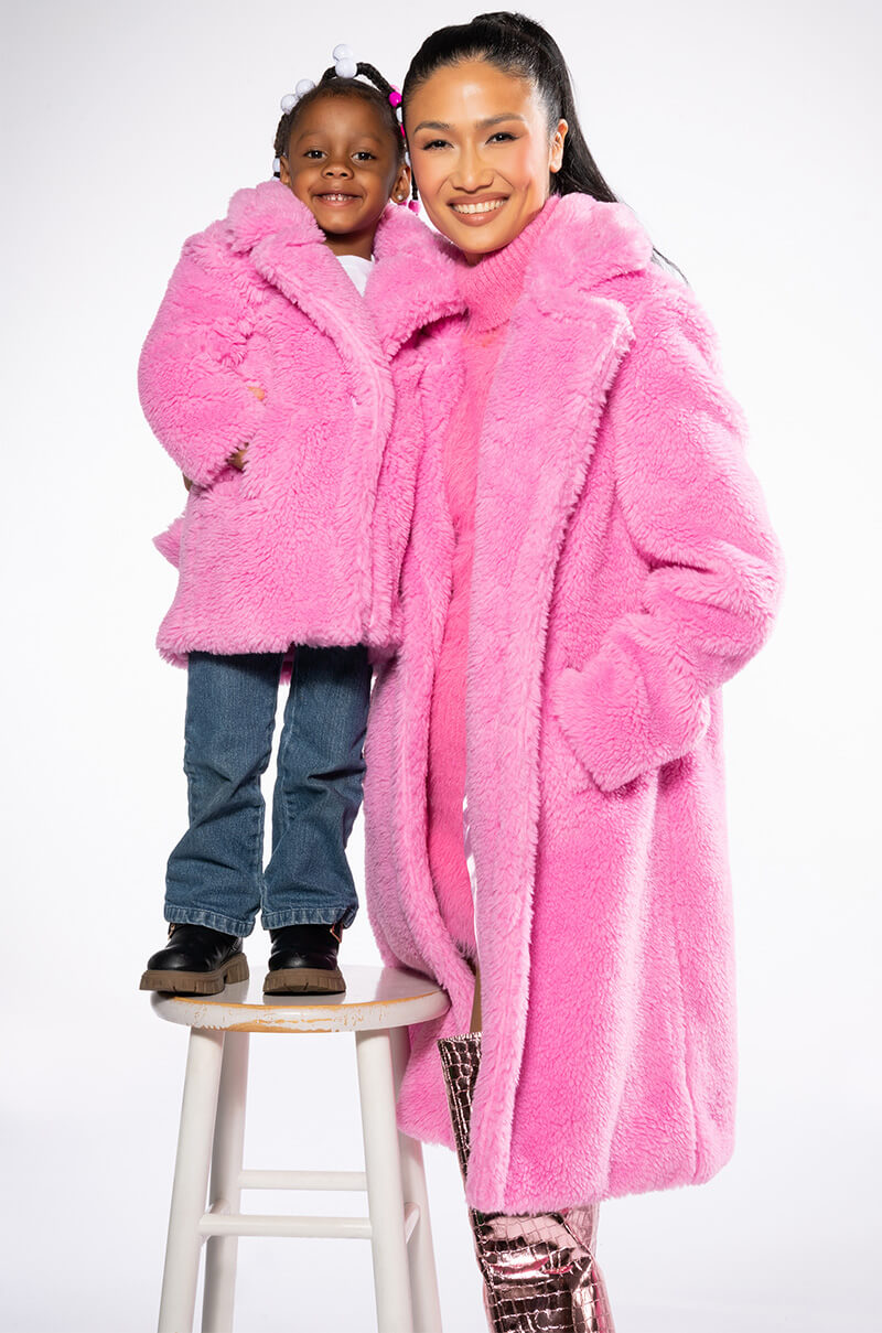 MAX LUXE PINK TEDDY KIDS COAT