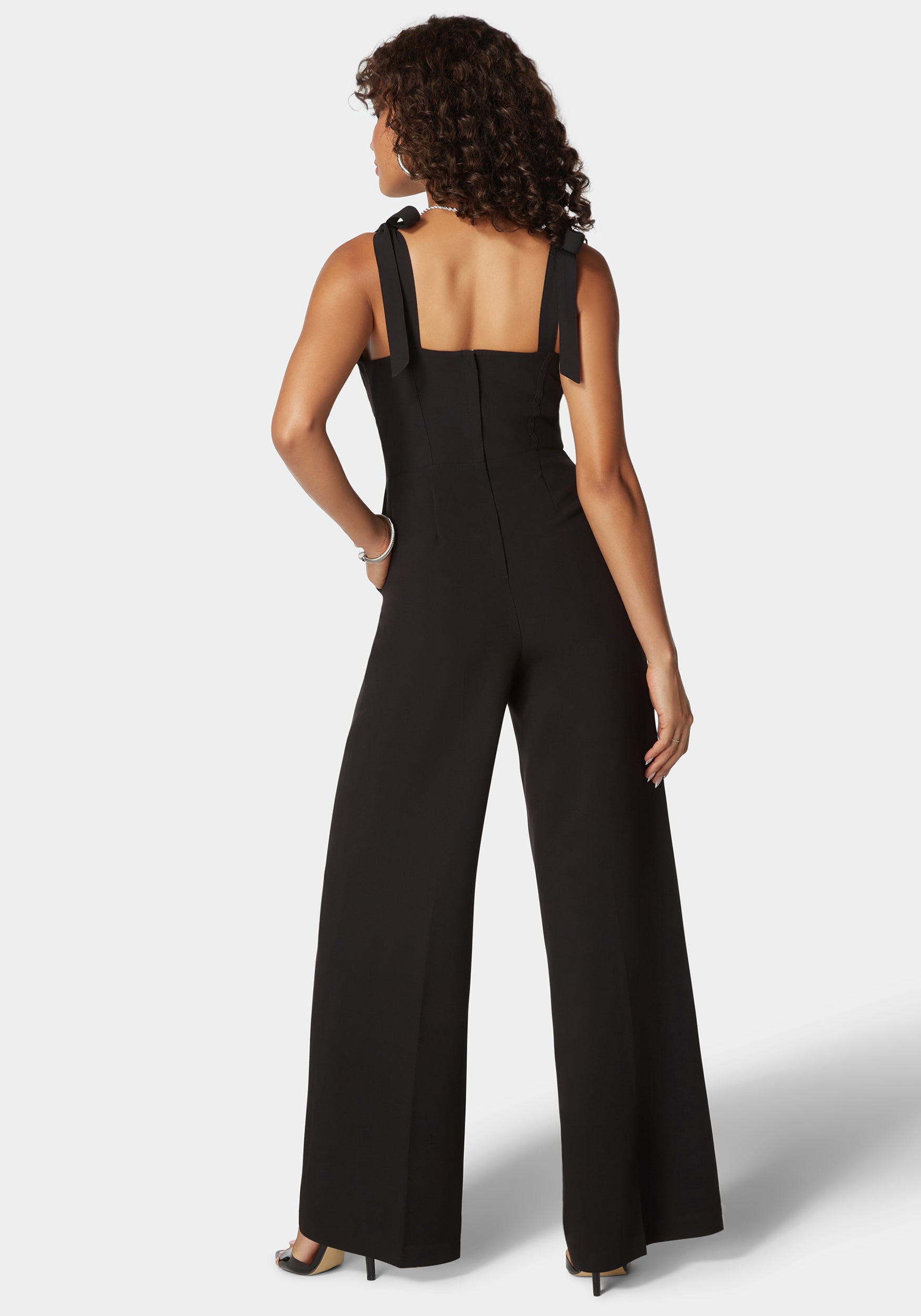 Self Tie Strap Corset Wide Leg Jumpsuit