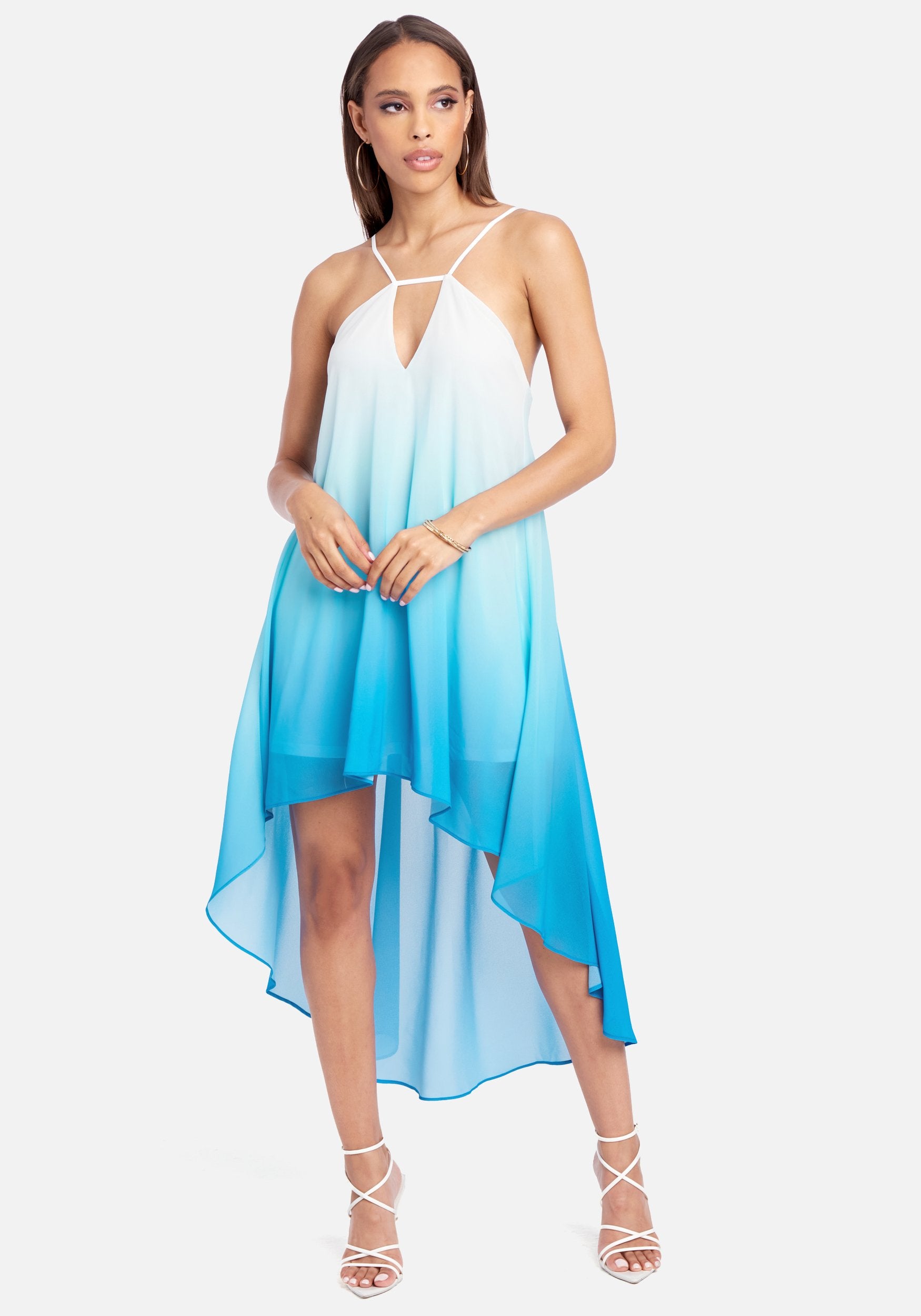 Ombre High Low Halter Dress