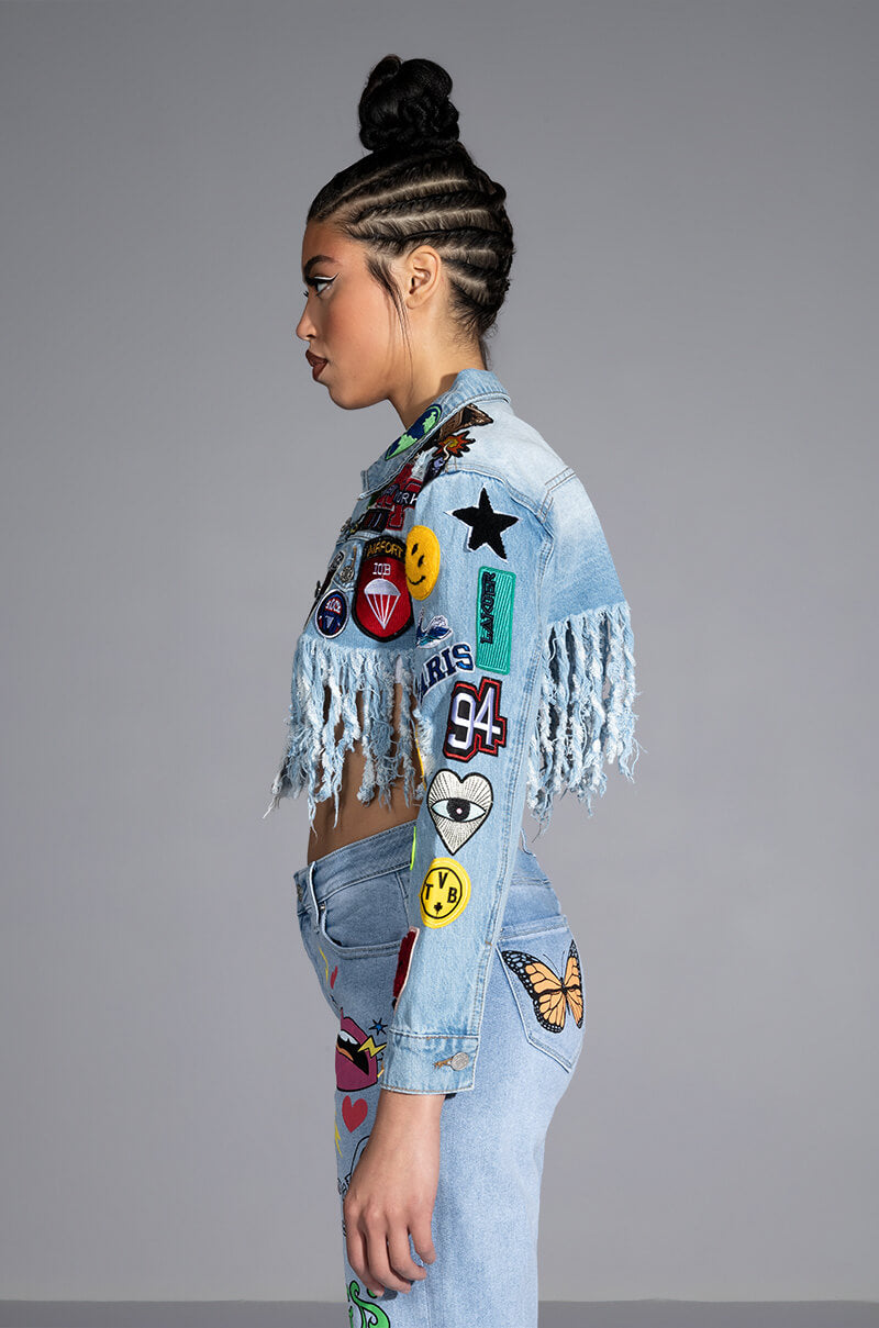 ULTRA CROP DENIM JACKET WITH PATCHES