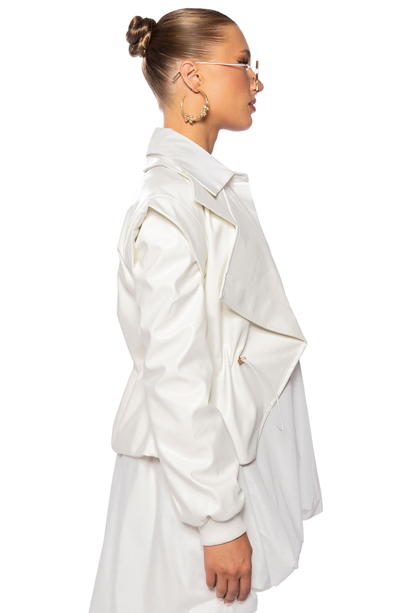 KINTSUGI WHITE PLEATHER MOTO JACKET