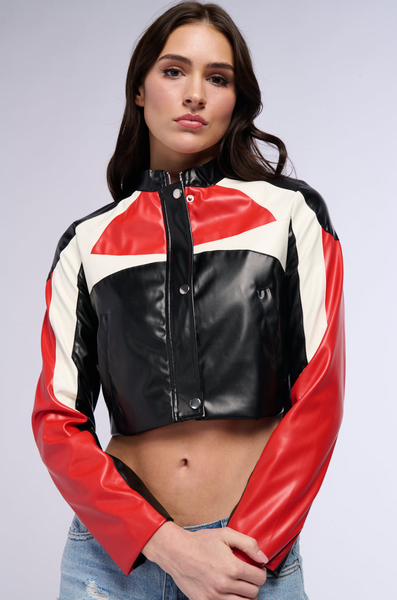 ROCKET RUNNER COLOR BLOCK PU MOTO JACKET