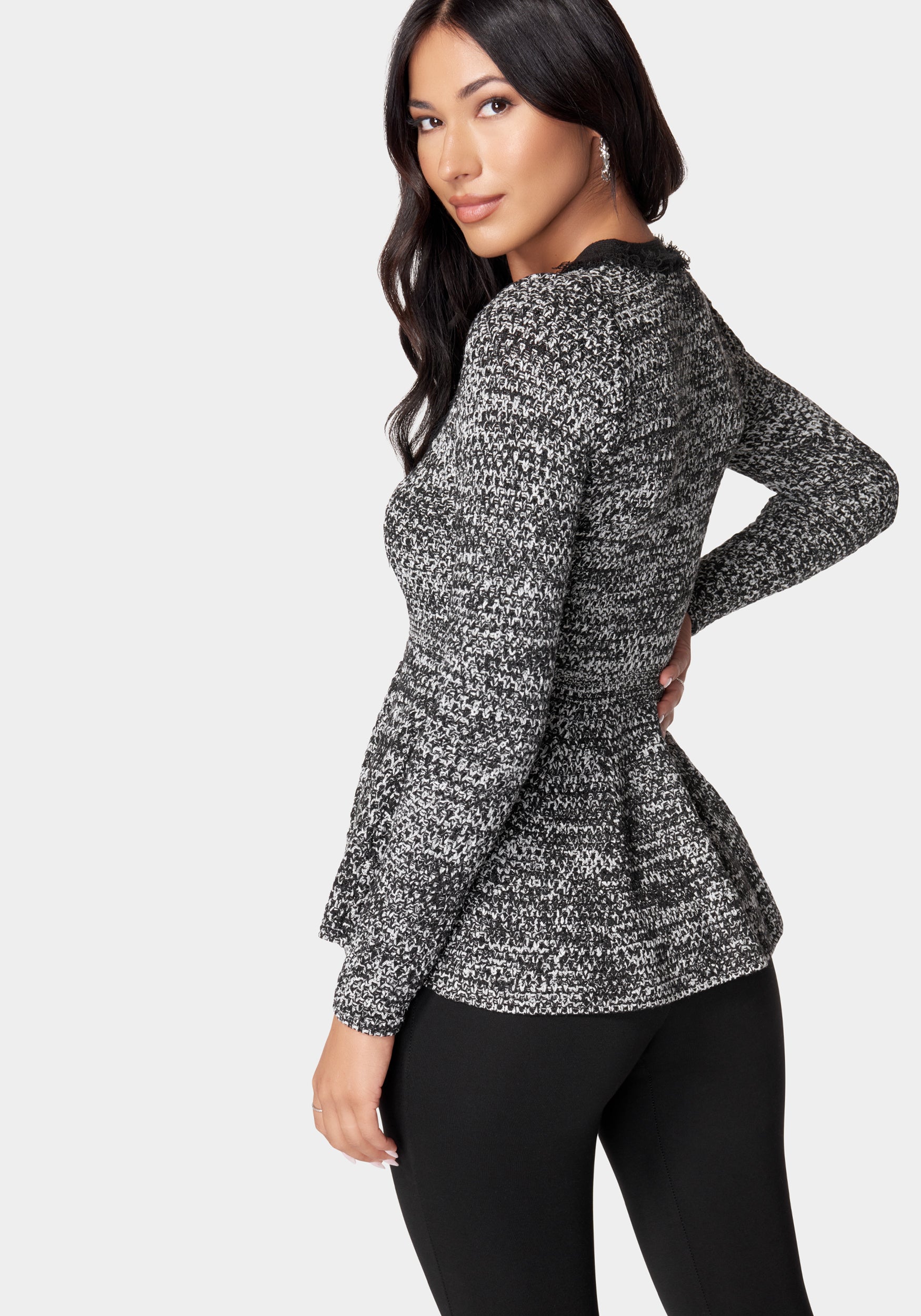 Tweed Peplum Sweater Cardigan