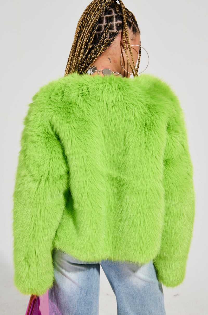 SLIME TIME FAUX FUR COAT IN LIME