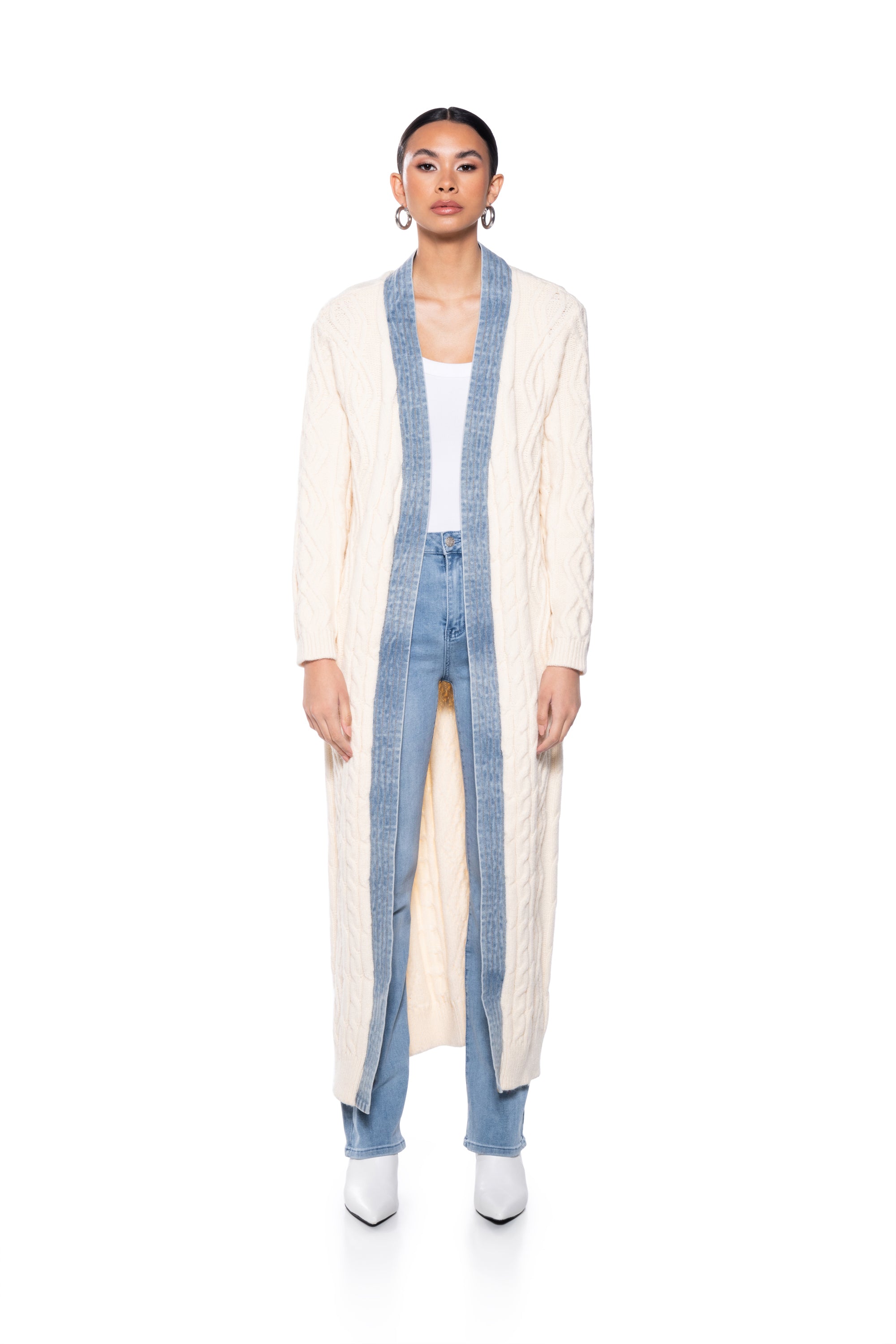 ZHARA LONG KNIT DENIM TRIM TRENCH