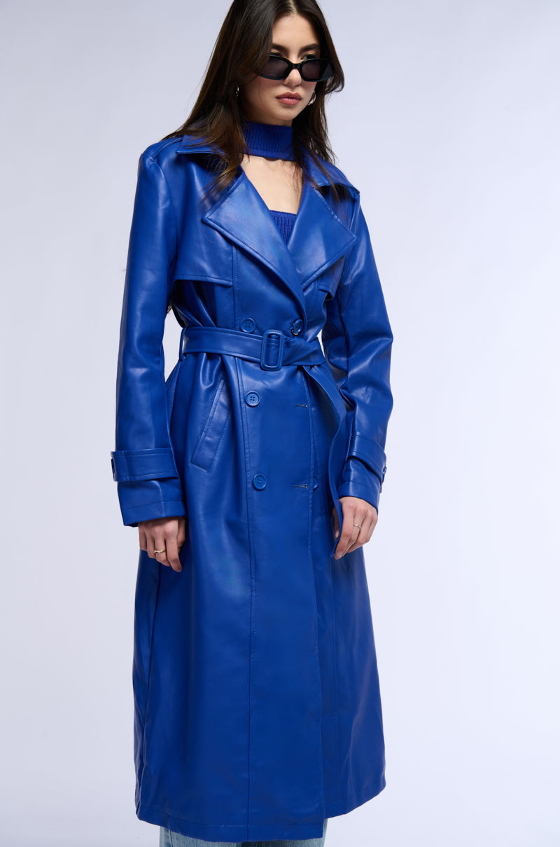 SANDO BLUE PU TRENCH COAT