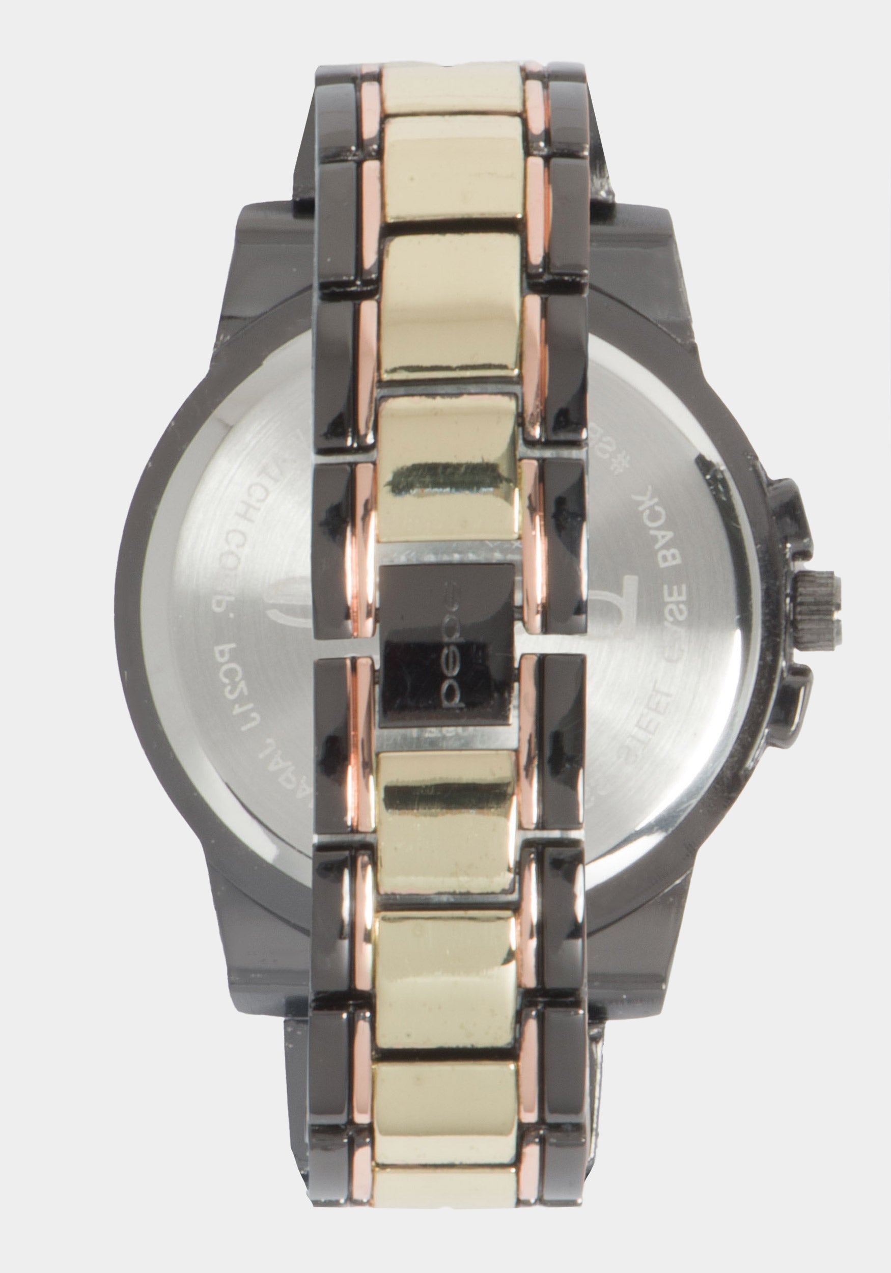 Glossy Gun Metal Dial Crystal Bezel Watch