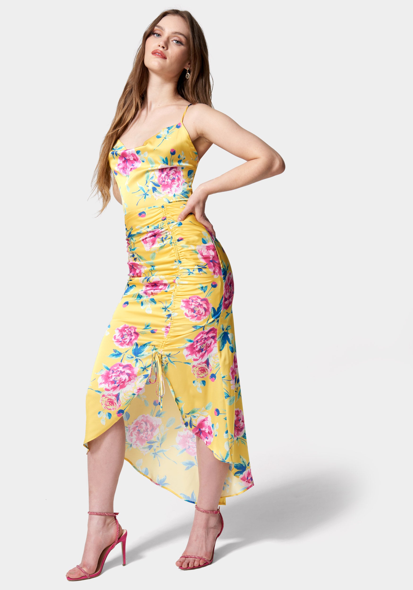 Hi Lo Ruched Midi Dress