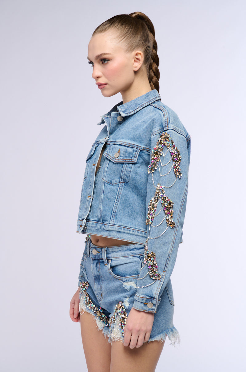 GLAMOROUS LIFE RHINESTONE JEAN JACKET