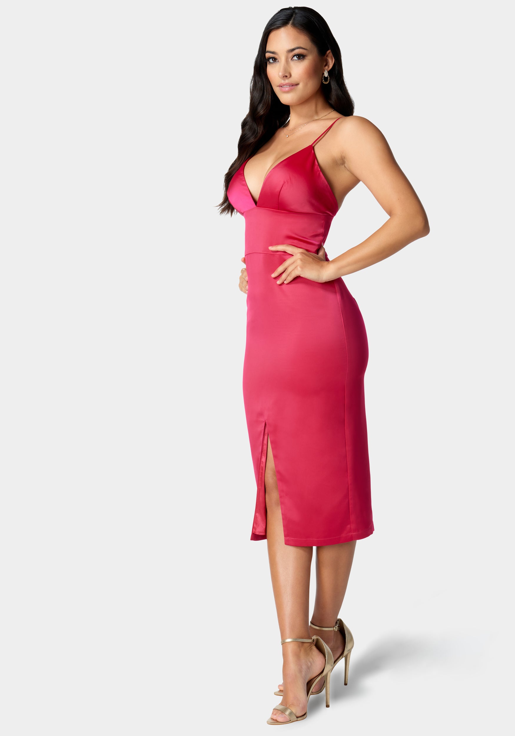 Satin Hi Slit Midi Dress