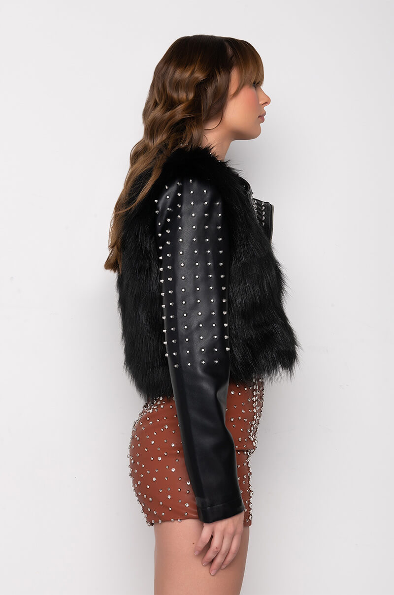 EMMS STUDDED FAUX FUR JACKET