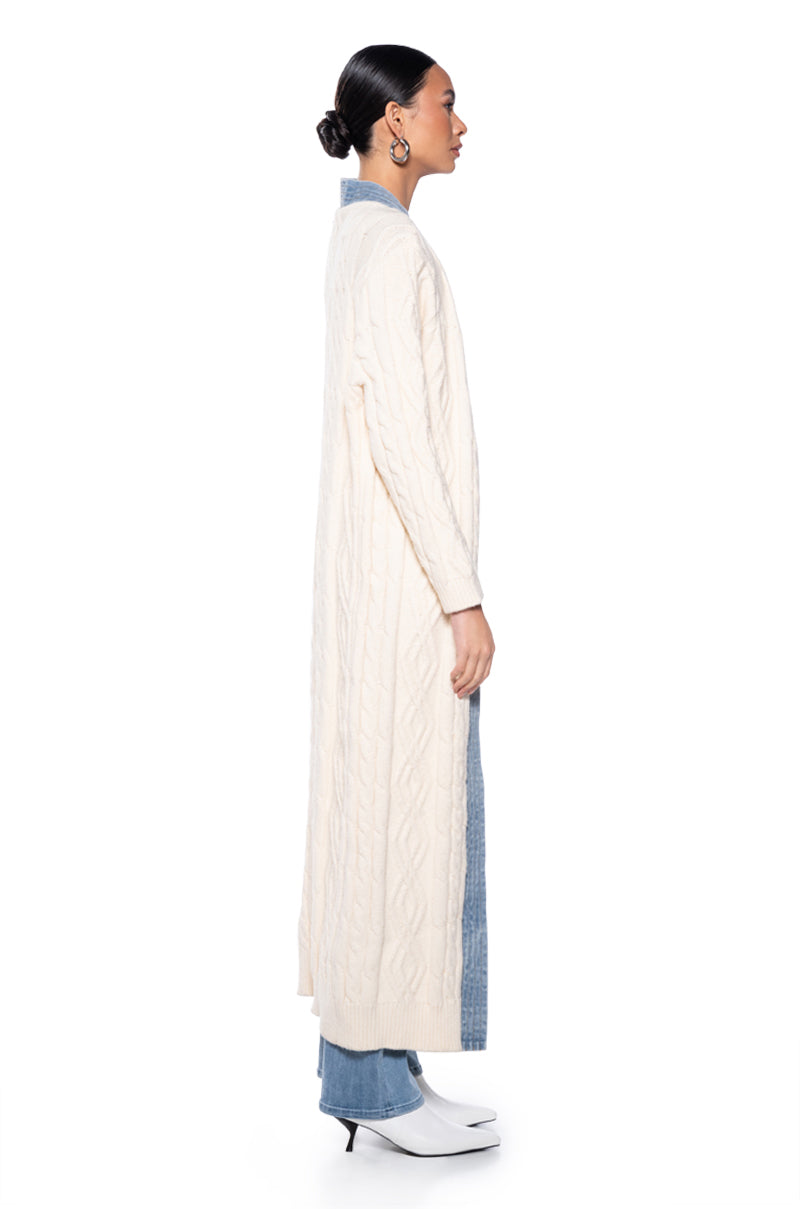 ZHARA LONG KNIT DENIM TRIM TRENCH