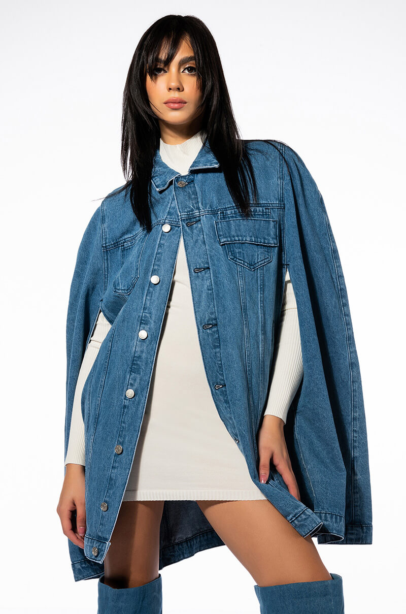 DON'T TALK LOUD DENIM TRENCH PONCHO