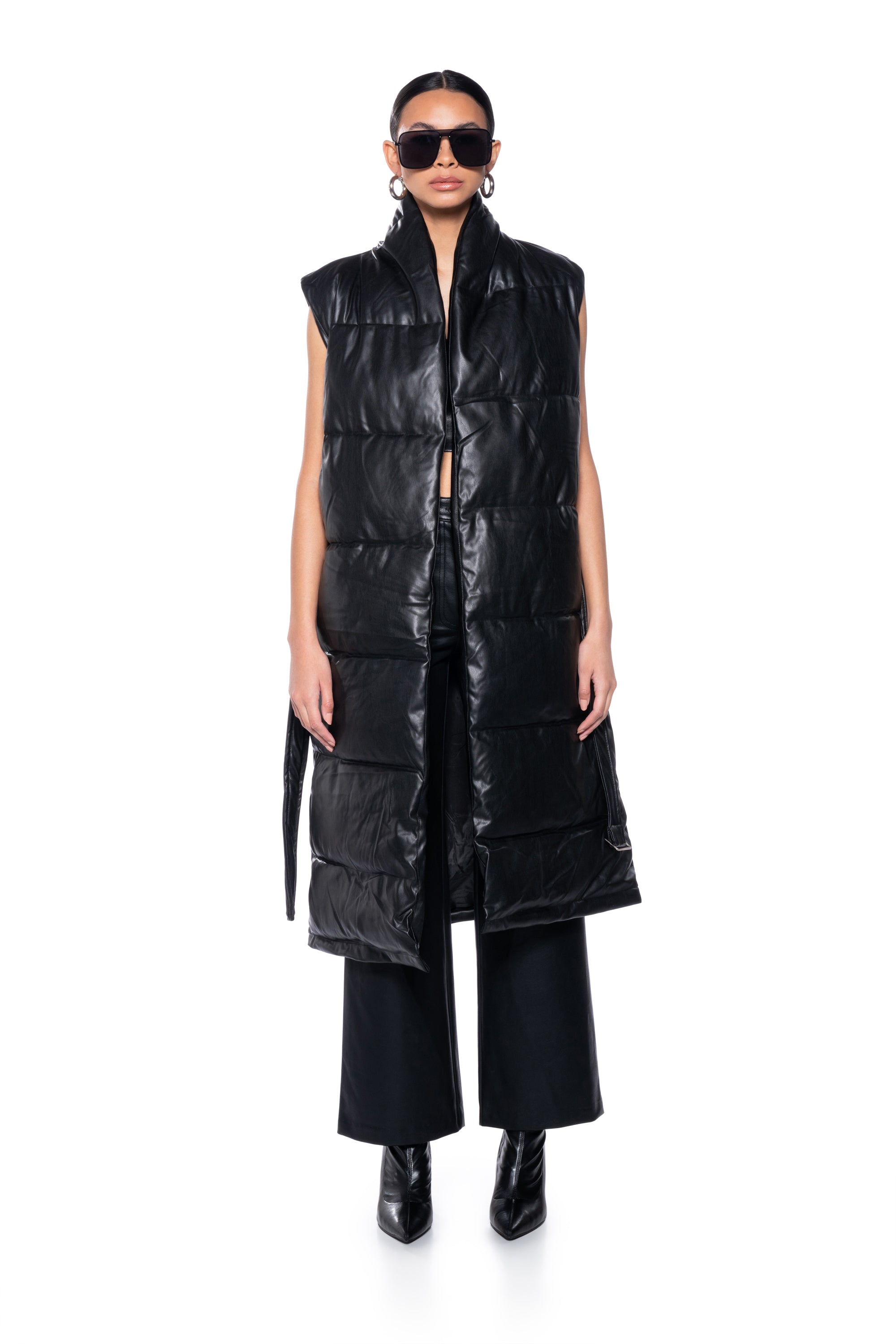 LONG PUFFER VEST WITH BELT