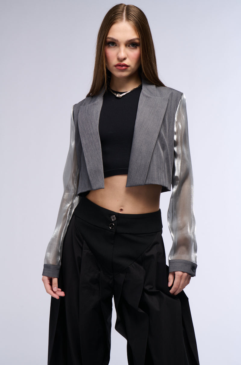 IT GIRL SHEER SLEEVE CROP BLAZER