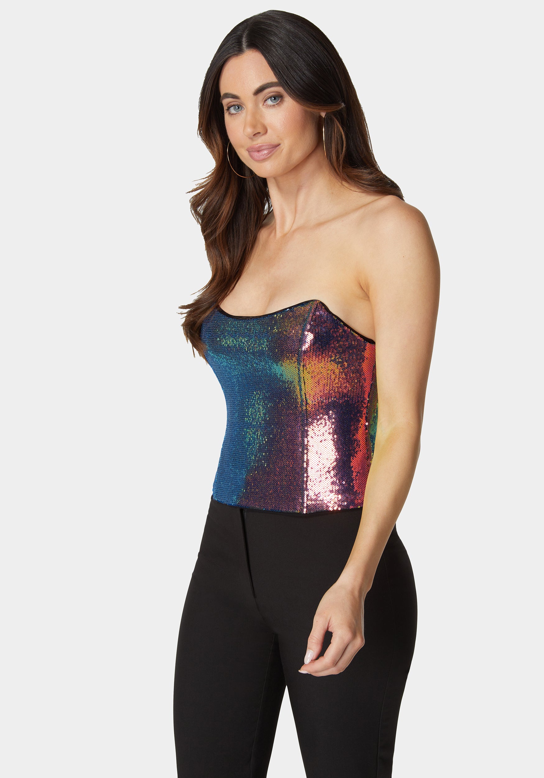 Strapless Scoop Neck Sequin Bustier Top