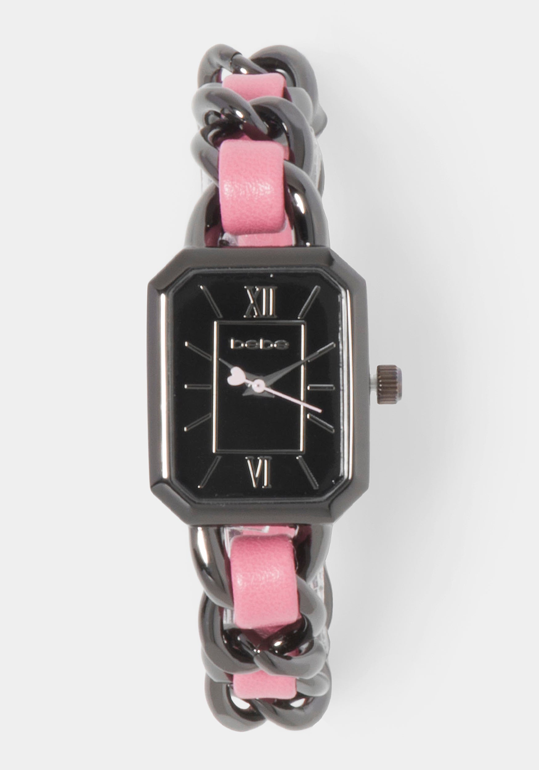 Pink Strap and Gun Metal Chain Link Bracelet Watch