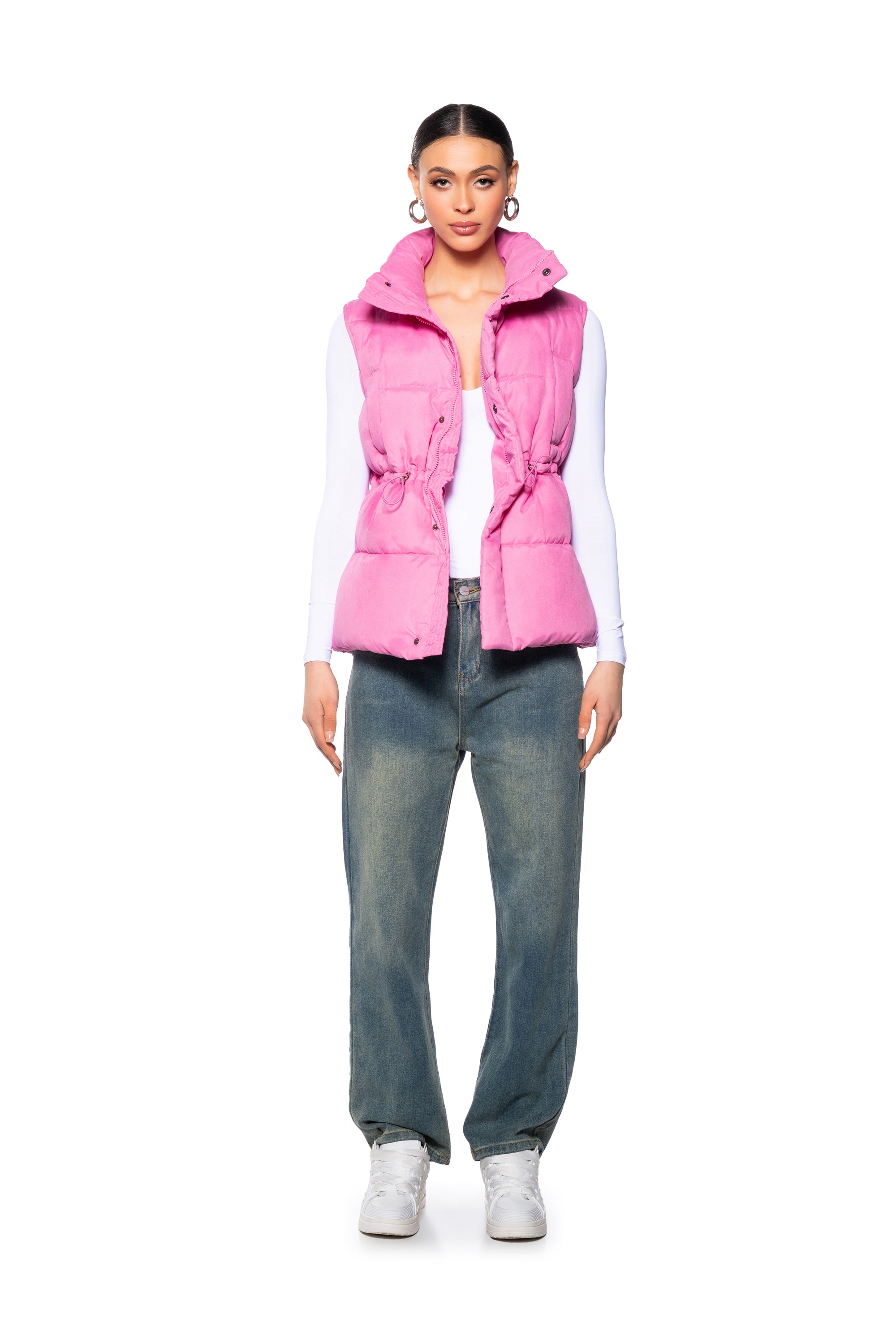 OVERSIZED NYLON PUFFER VEST IN PINK