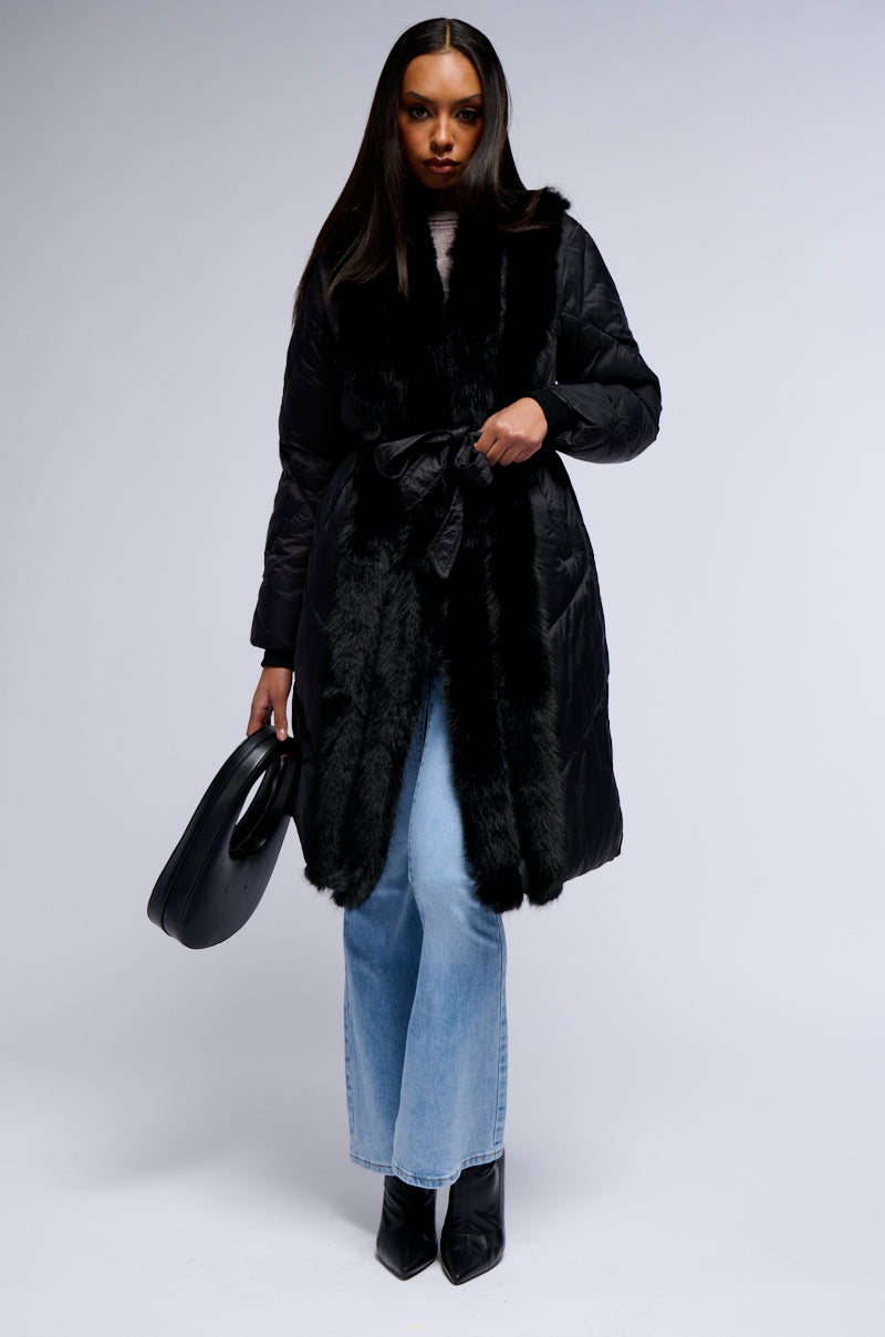 BABBS PUFFER COAT WITH FAUX FUR TRIM IN BLACK