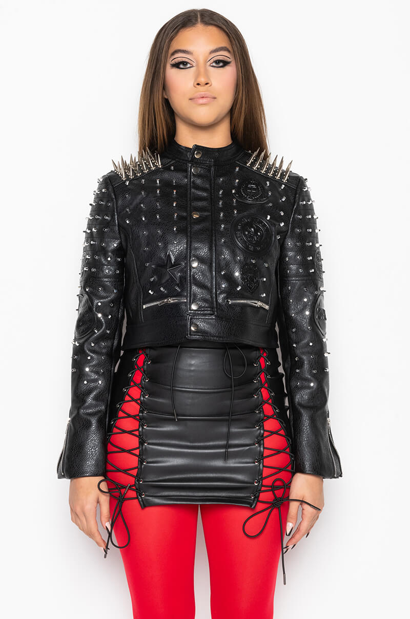 AZALEA WANG BREAK YOUR HEART RUN IT STUD MOTO JACKET