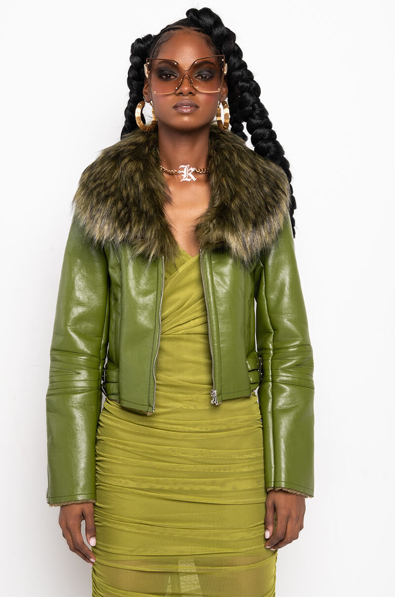 DOUBLE BONDED FAUX FUR MOTO JACKET