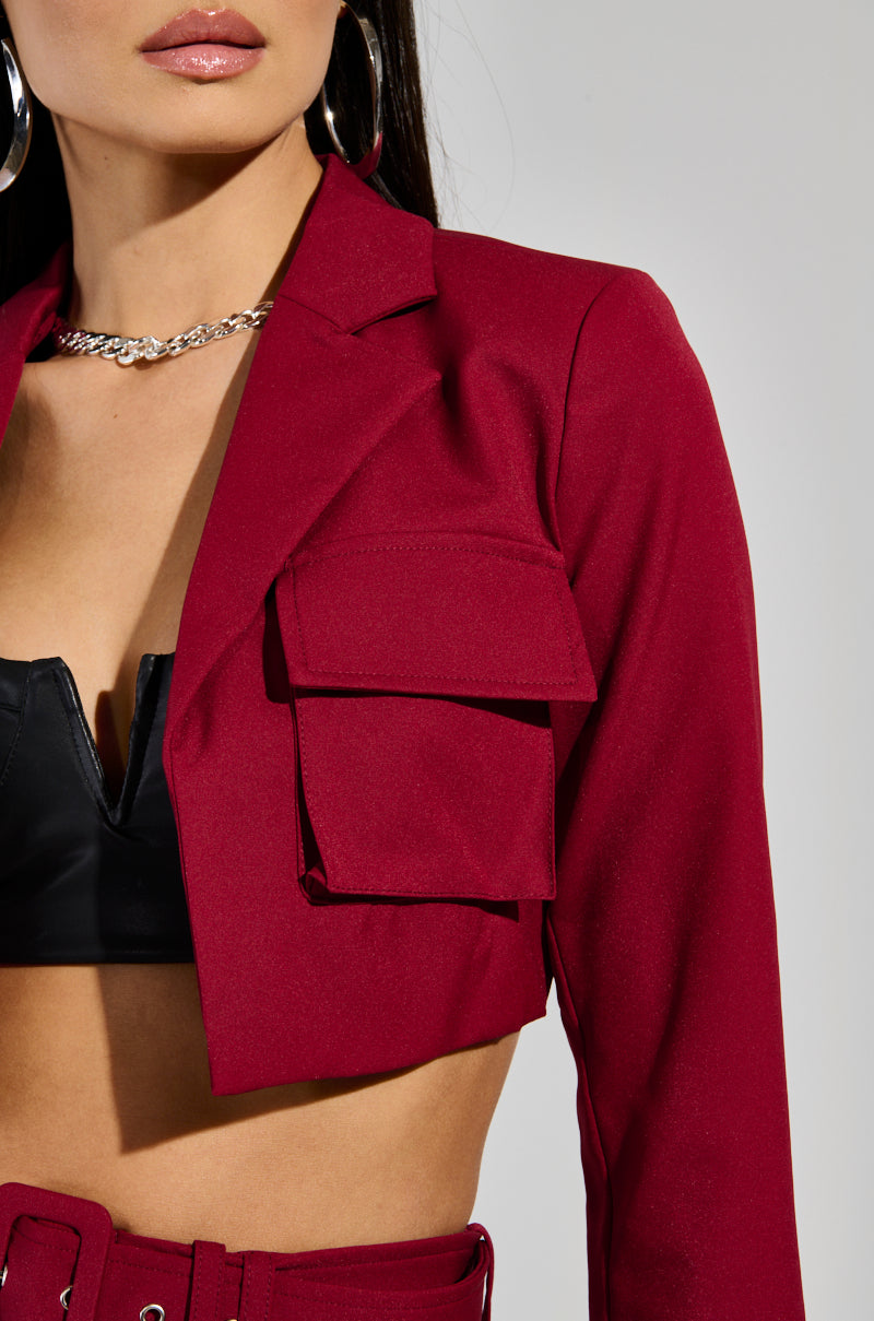 BETTER LUCK CROP BLAZER IN BURGUNDY