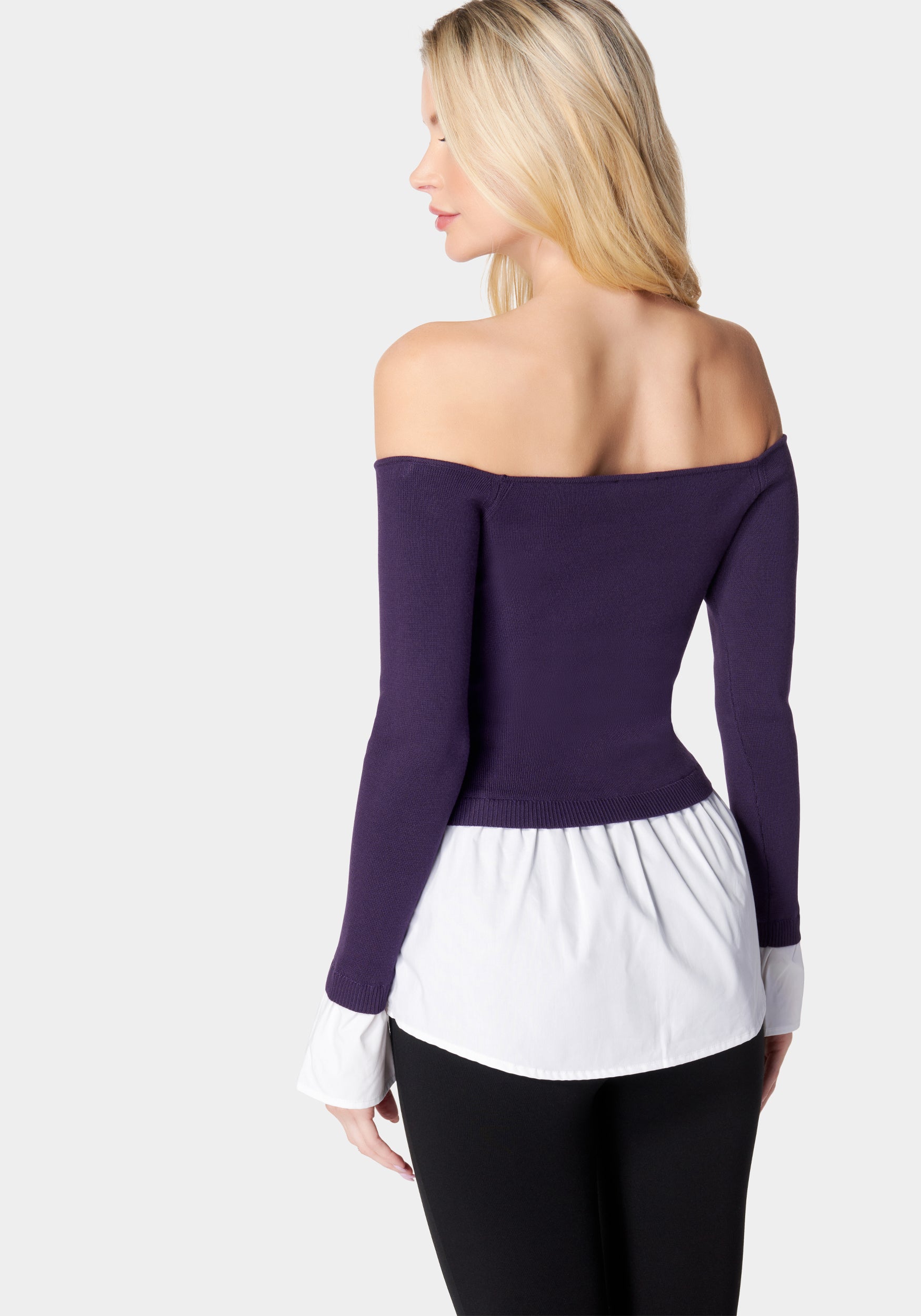 Poplin Off Shoulder Sweater Top