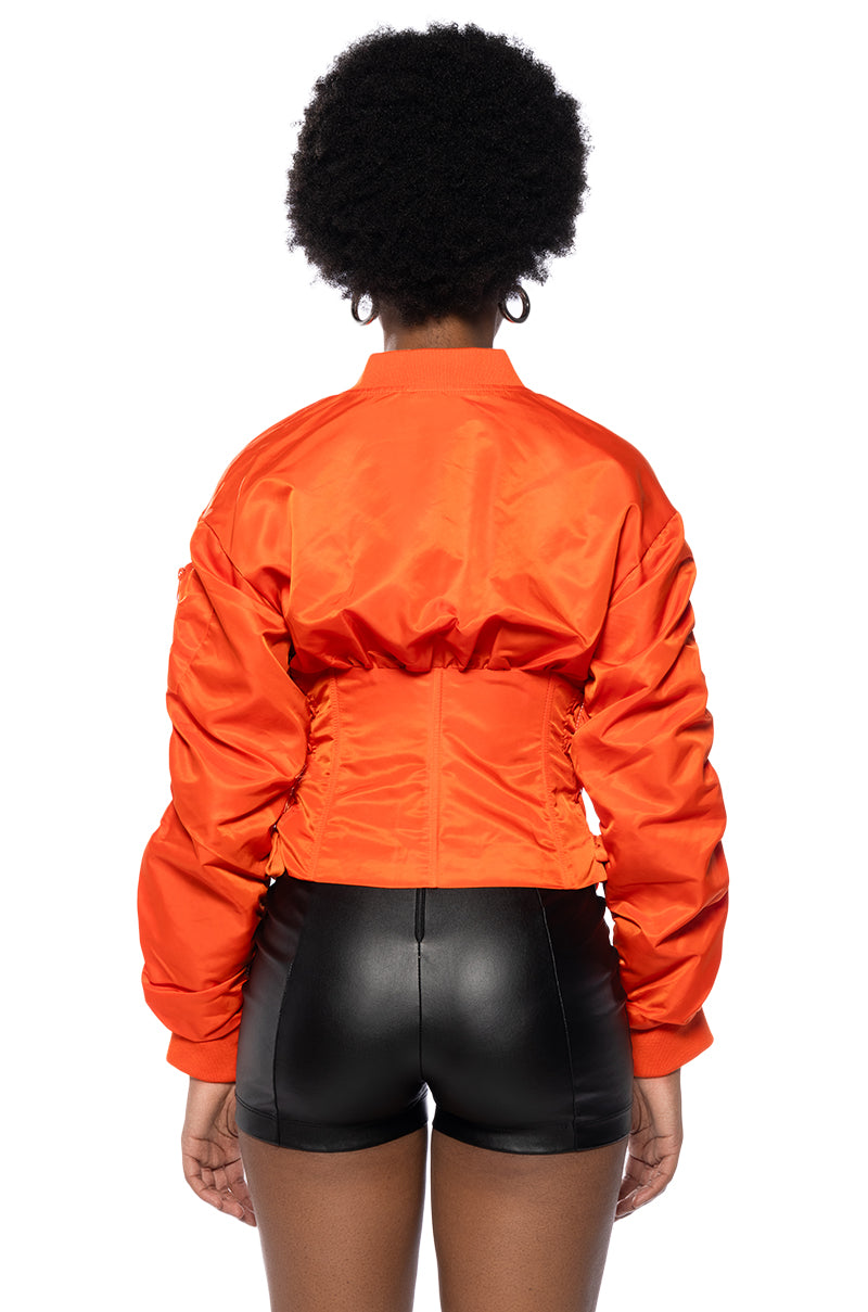 FITTED BOMBER WITH ADJUSTABLE SIDE LACE