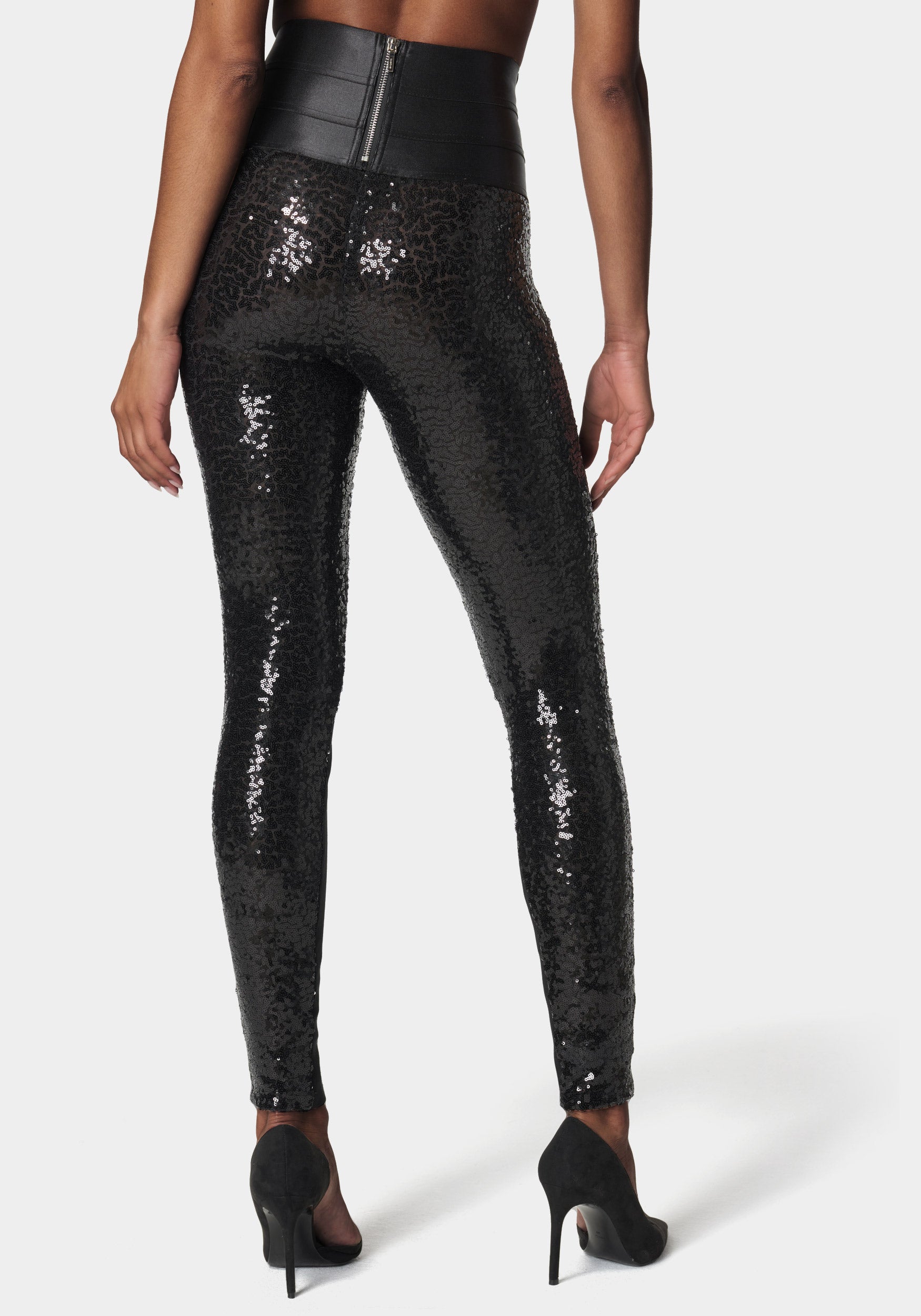 Satin Elastic Waistband Sequin Legging