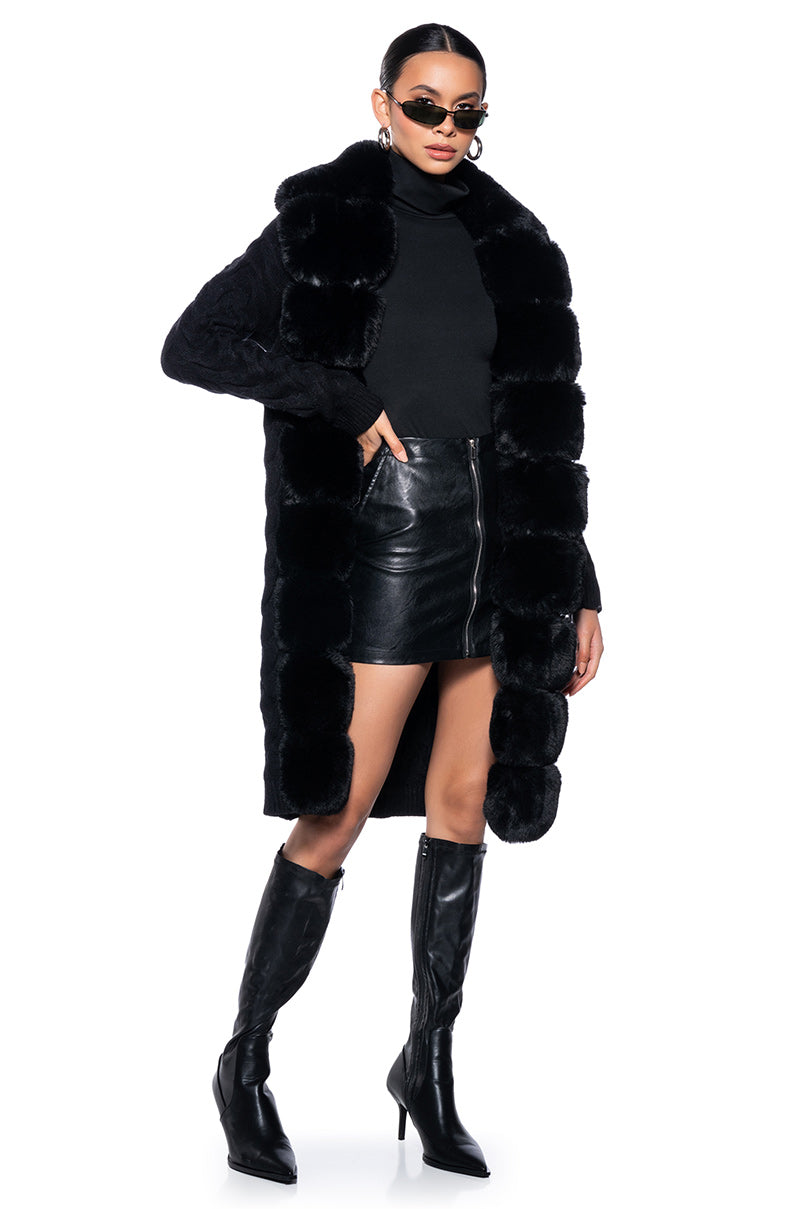 BABBS KNIT TRENCH WITH FAUX FUR LINING